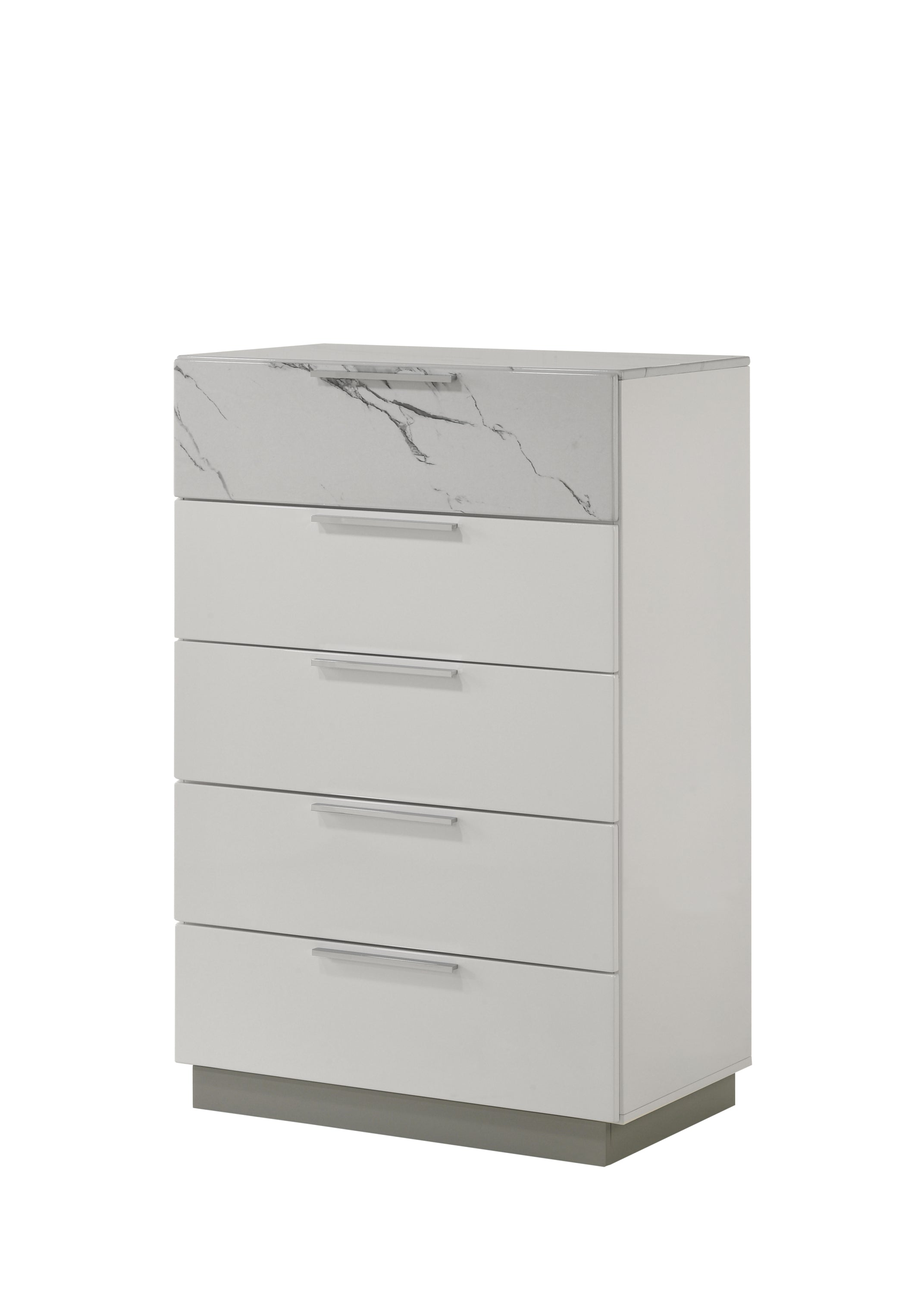 Mist Chest White: High-Gloss Marble & Lacquer 5-Drawer