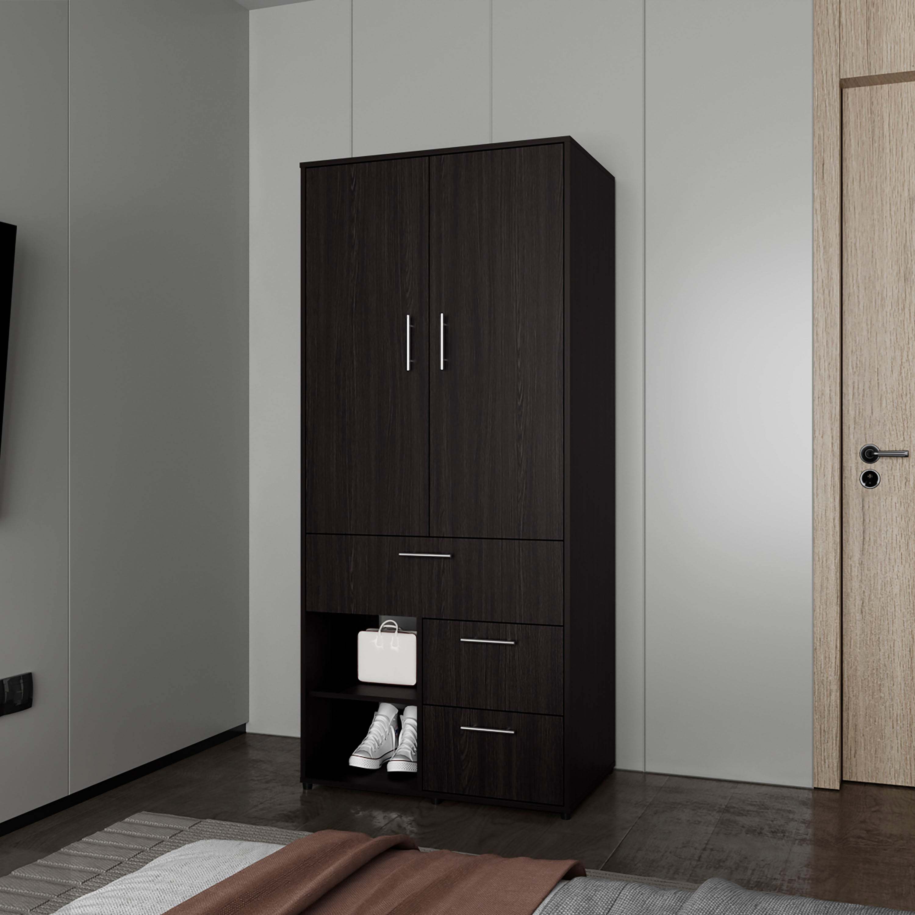Wenge Freestanding Multi-Storage Wardrobe with Rod & Shelf