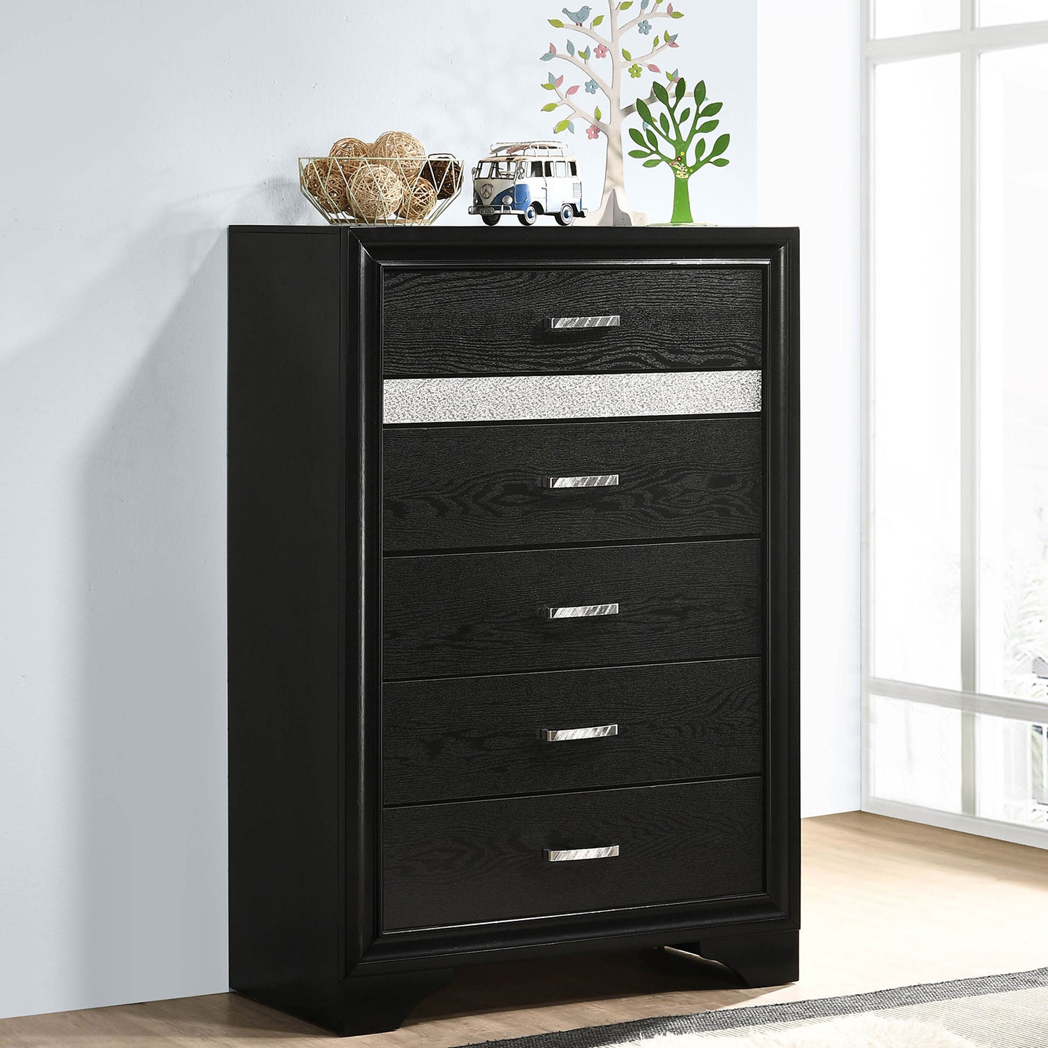 Annie Black 6-Drawer Bedroom Chest - Storage Dresser
