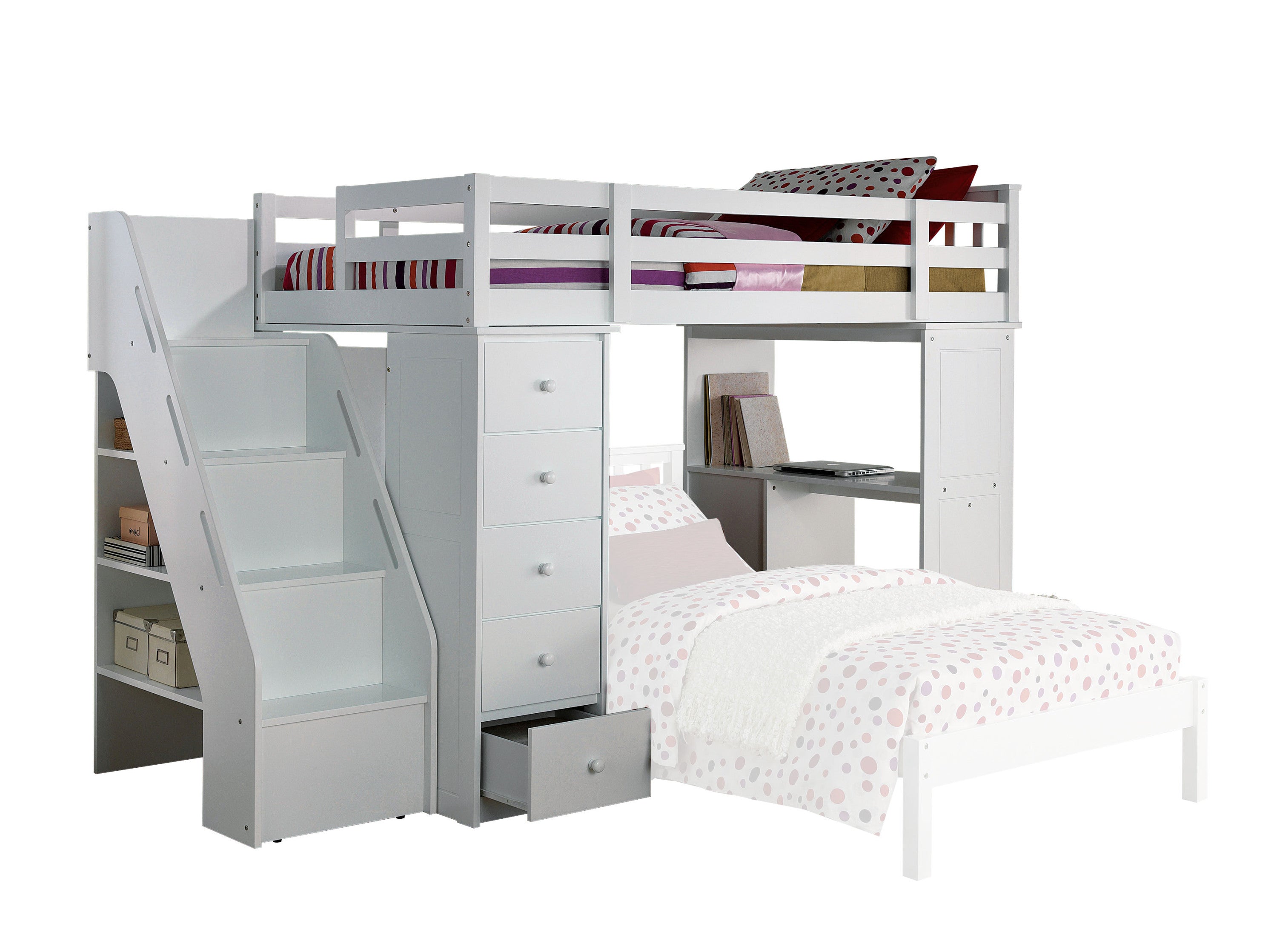 Freya White Twin Loft Bed w/Storage | Kids & Teens Bedroom