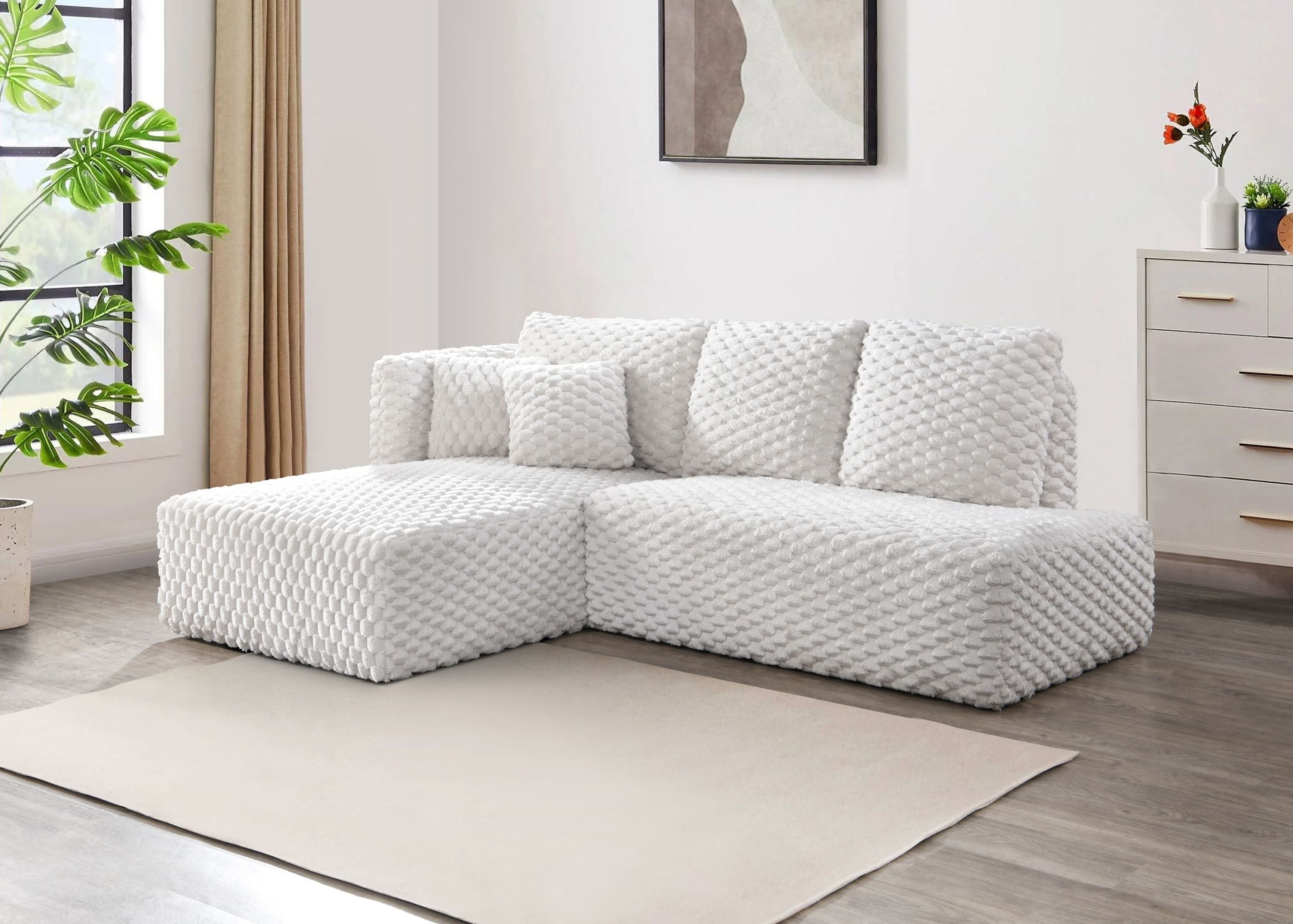Manya Ivory Corduroy Sectional Sofa - Living Room Furniture
