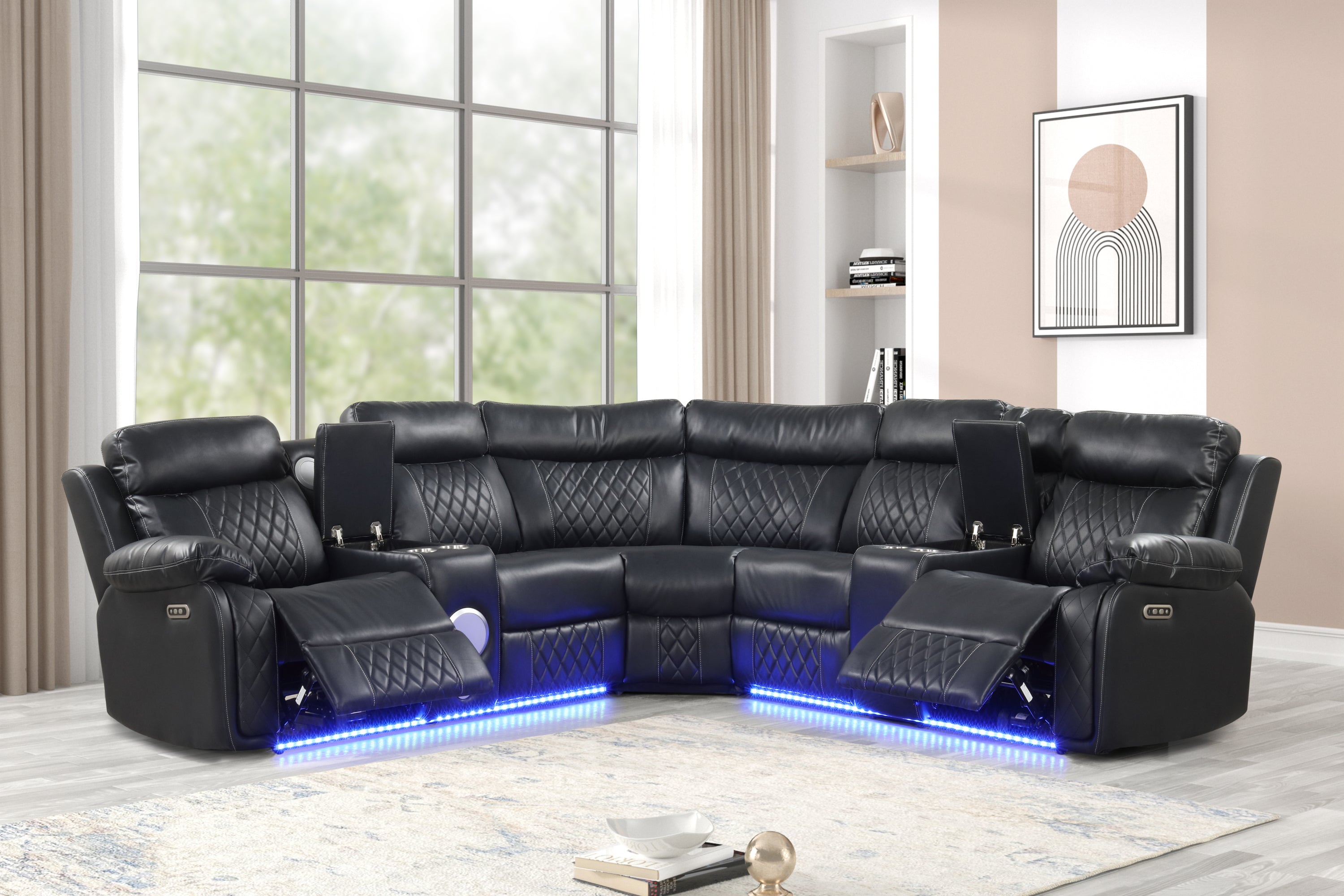 Lacrosse Power Recliner Sectional w/ Bluetooth & LED Black