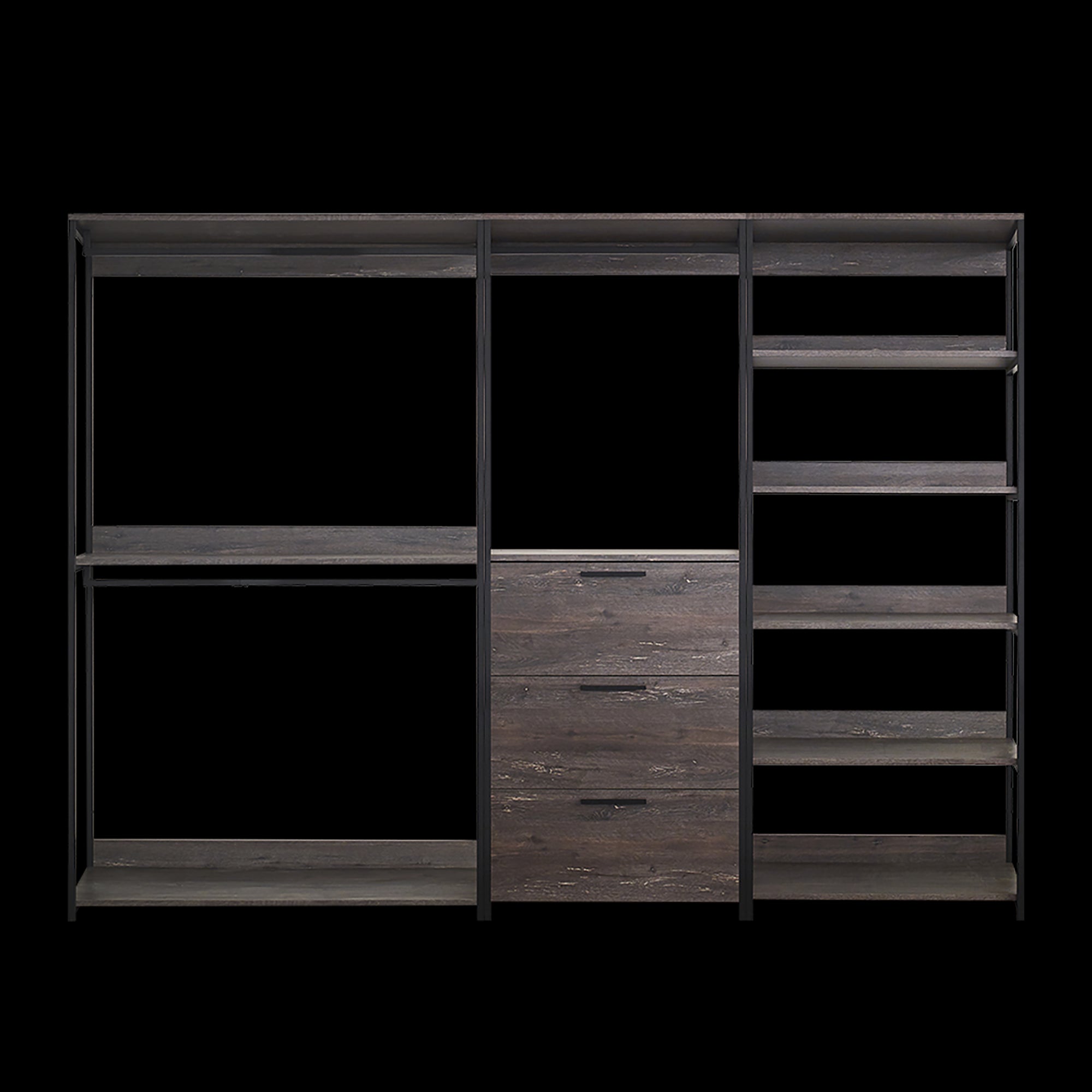 Monica Wood Walk-in Closet System: Grey Wood, Metal Frame