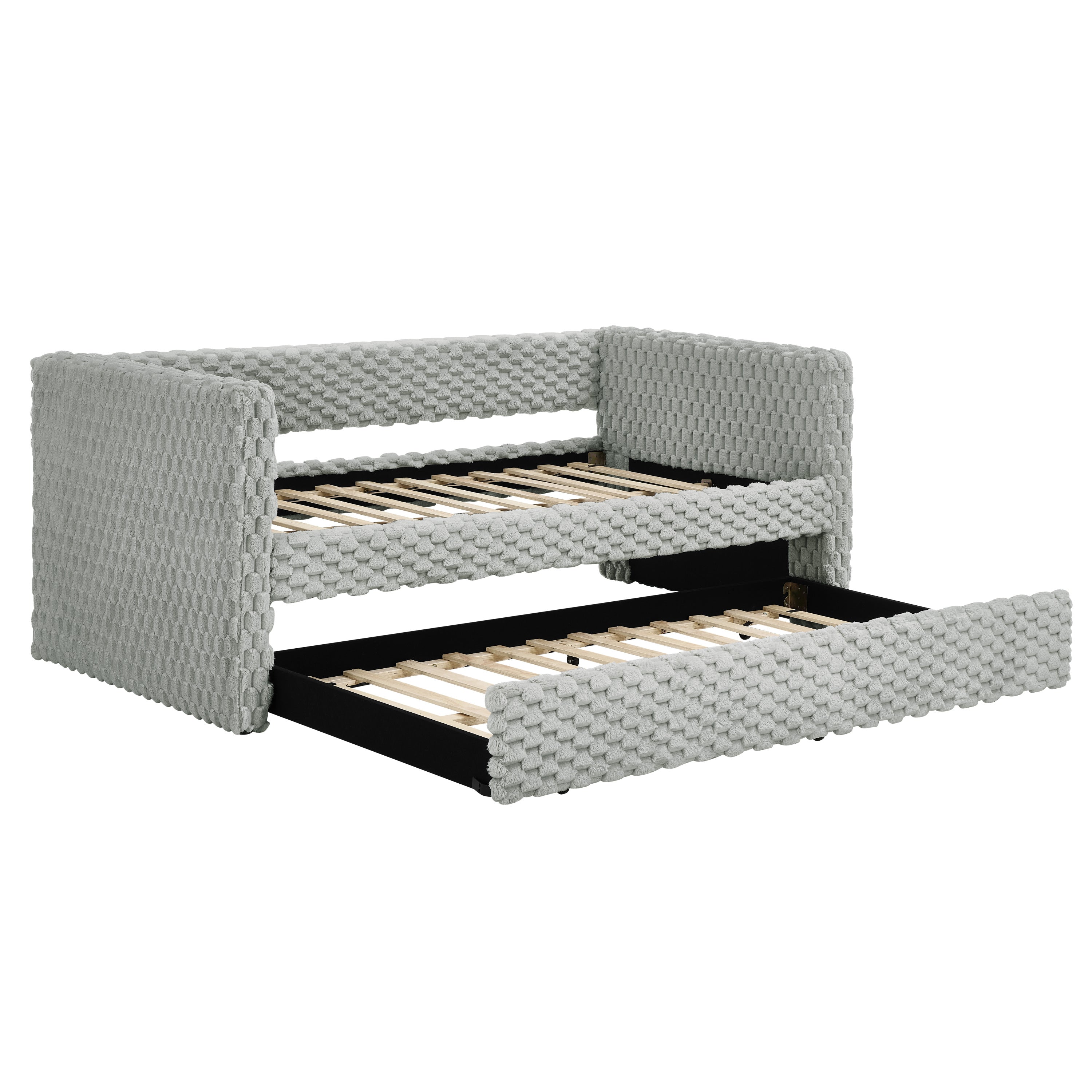 Modern Twin Daybed Sofa Bed, Upholstered Pull-Out - Plaid Corduroy Grey