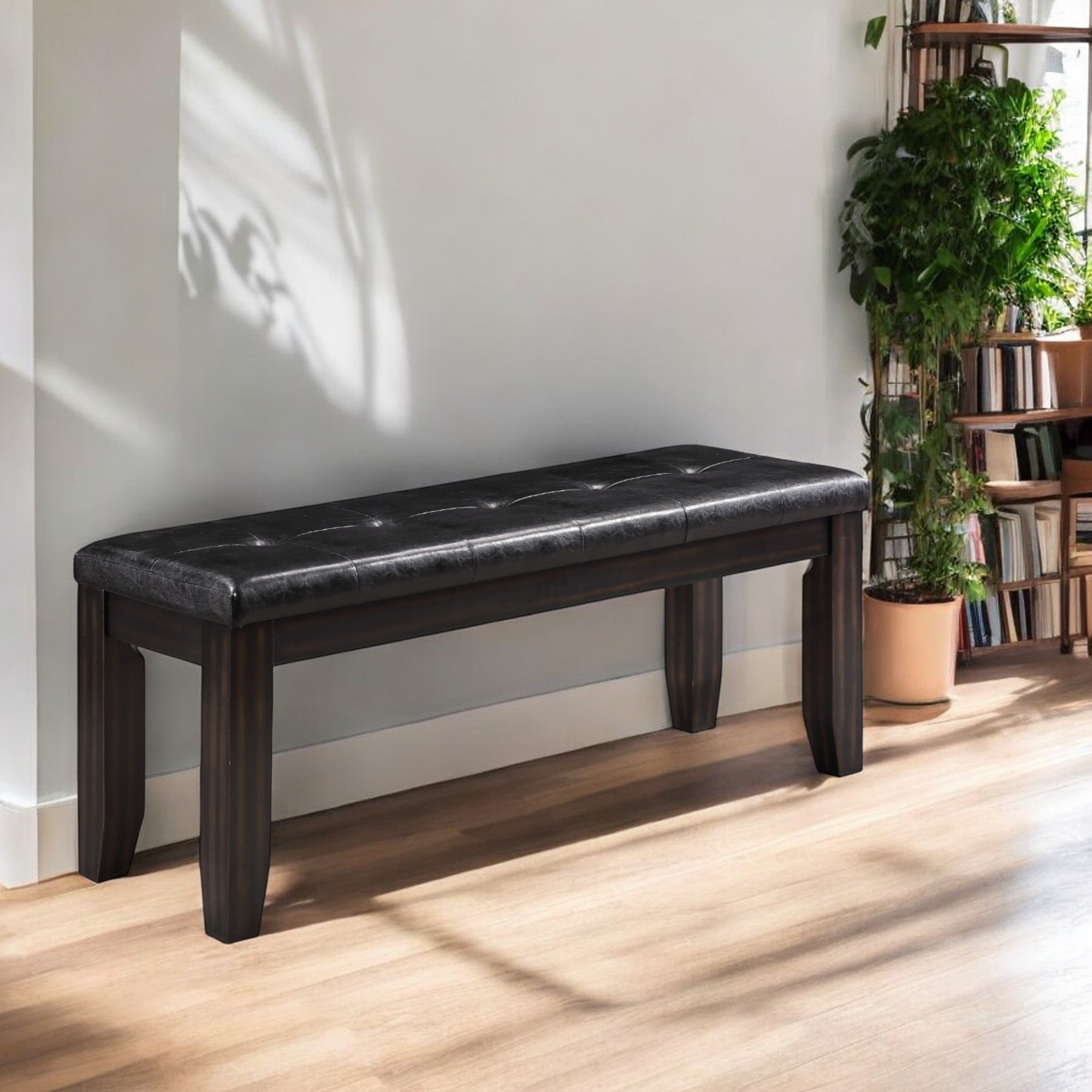 Urbana Black Synthetic Leather Espresso Elegant Bench