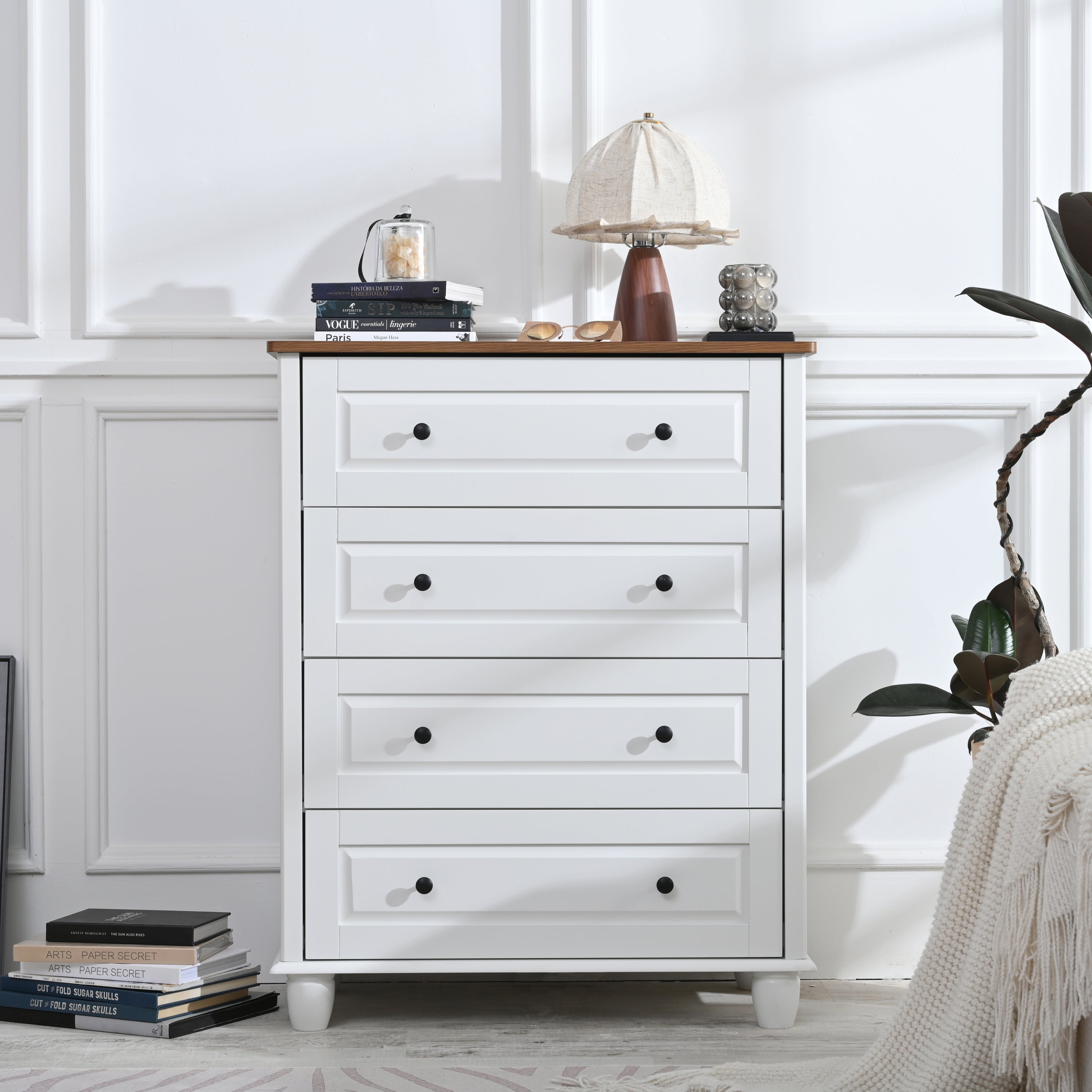 Modern 4-Drawer Dresser - Tall Wood Chest for Storage