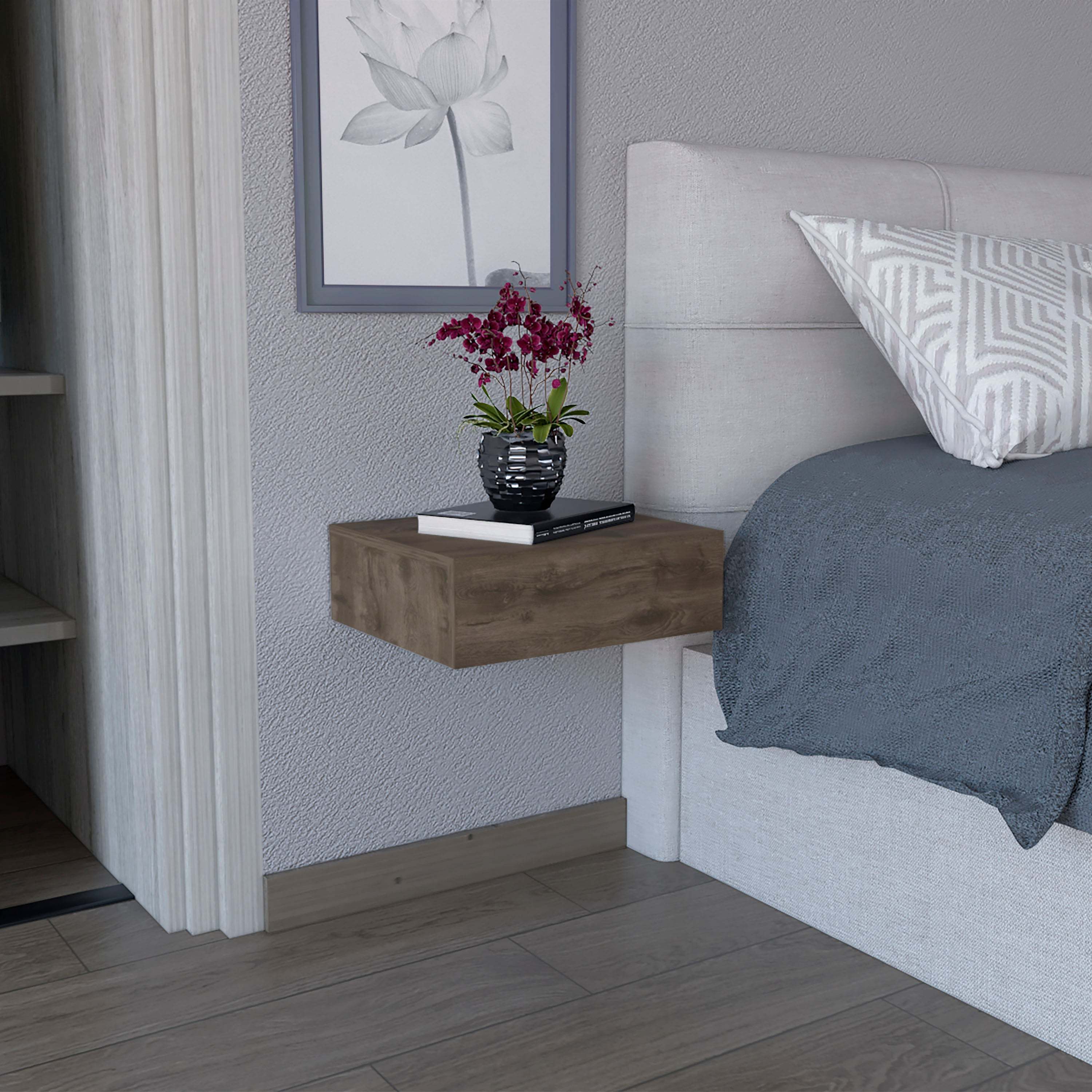 Milano Floating Nightstand Wall-Mounted Drawer End Side Table Dark Brown