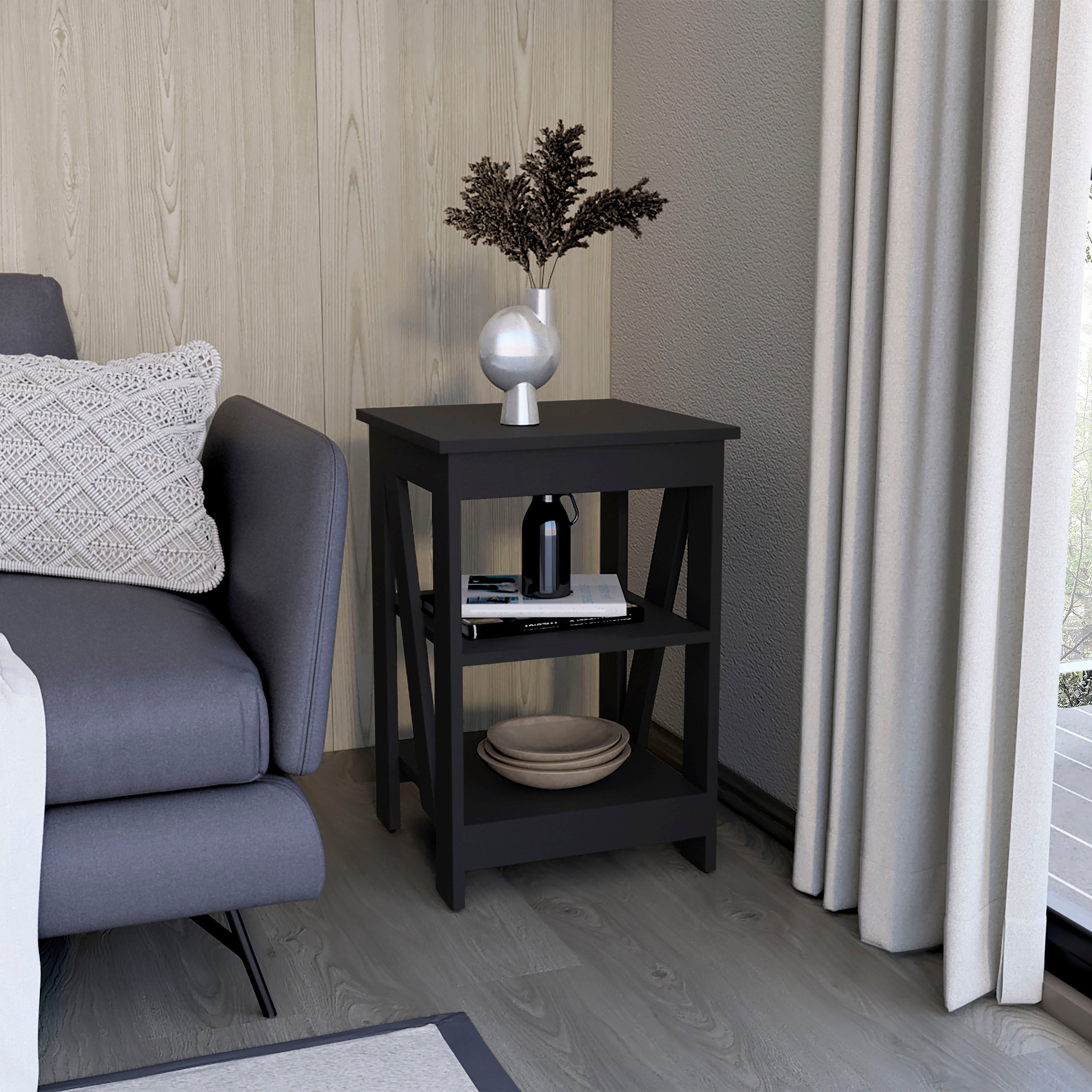 Taylor End Table: Side, Nightstand, Sofa | 3-Tier Storage | Small Space