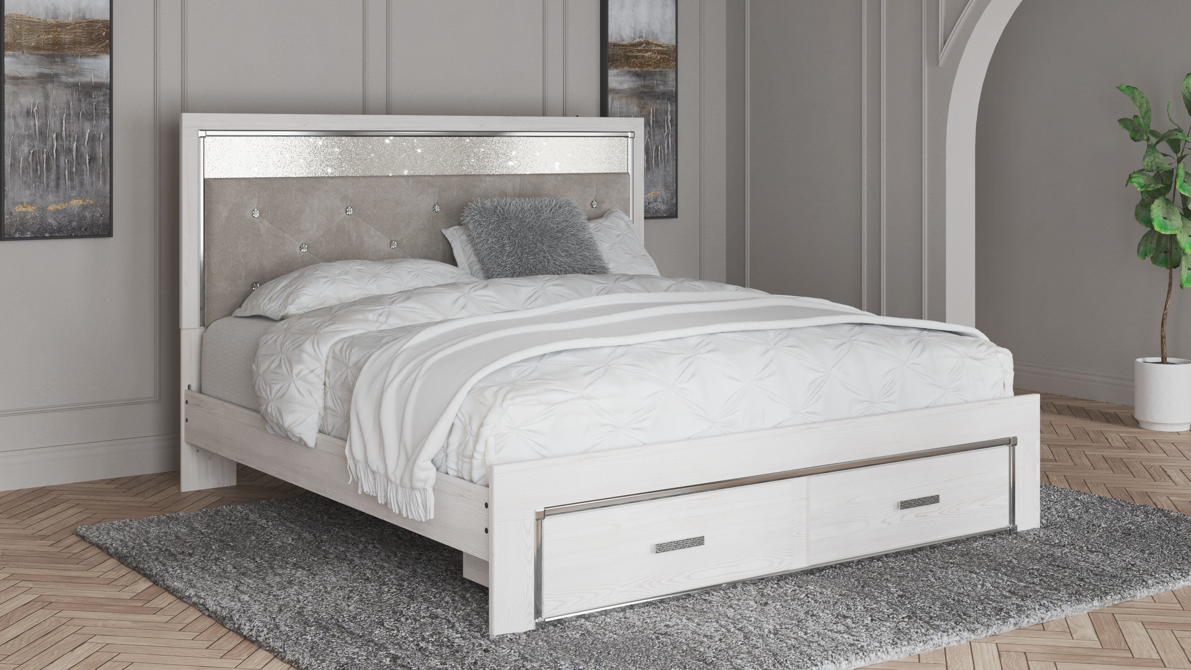 Altyra - King Upholstered Storage Bed - White