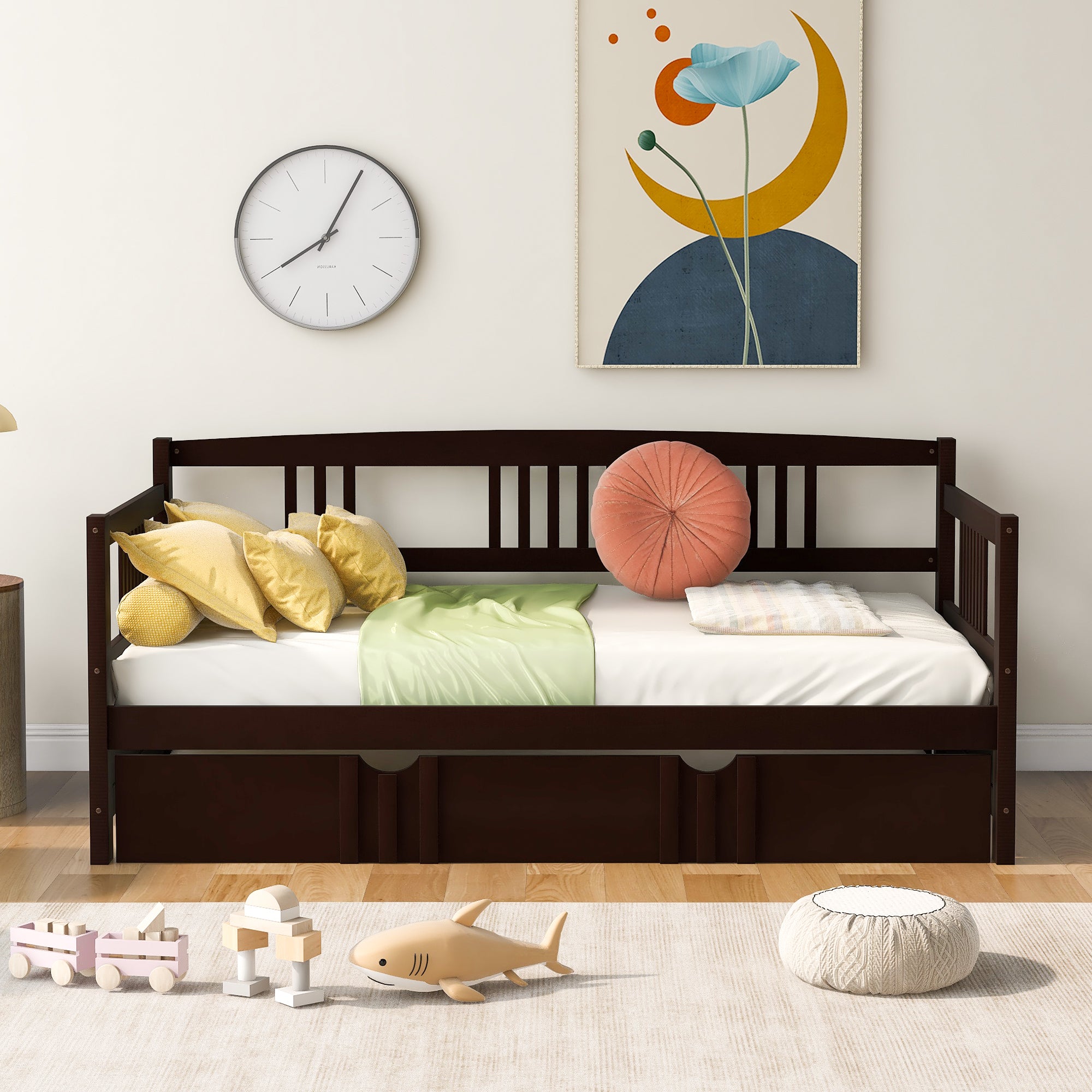 Twin Wood Daybed with Trundle - Espresso Bed