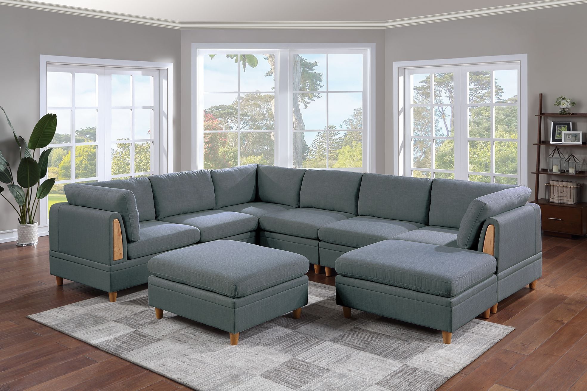 Living Room 8pc Sectional Sofa Set - Steel Dorris Fabric