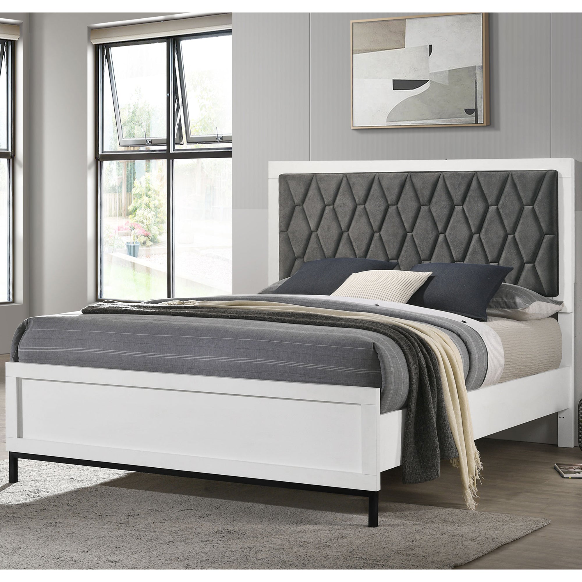 Taraval White Queen Upholstered Panel Bed