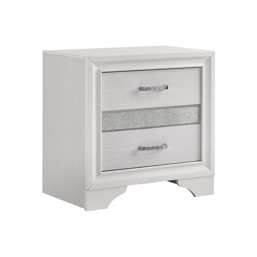 White 2-Drawer Nightstand w/ Jewelry Tray, Modern Bedroom Furniture