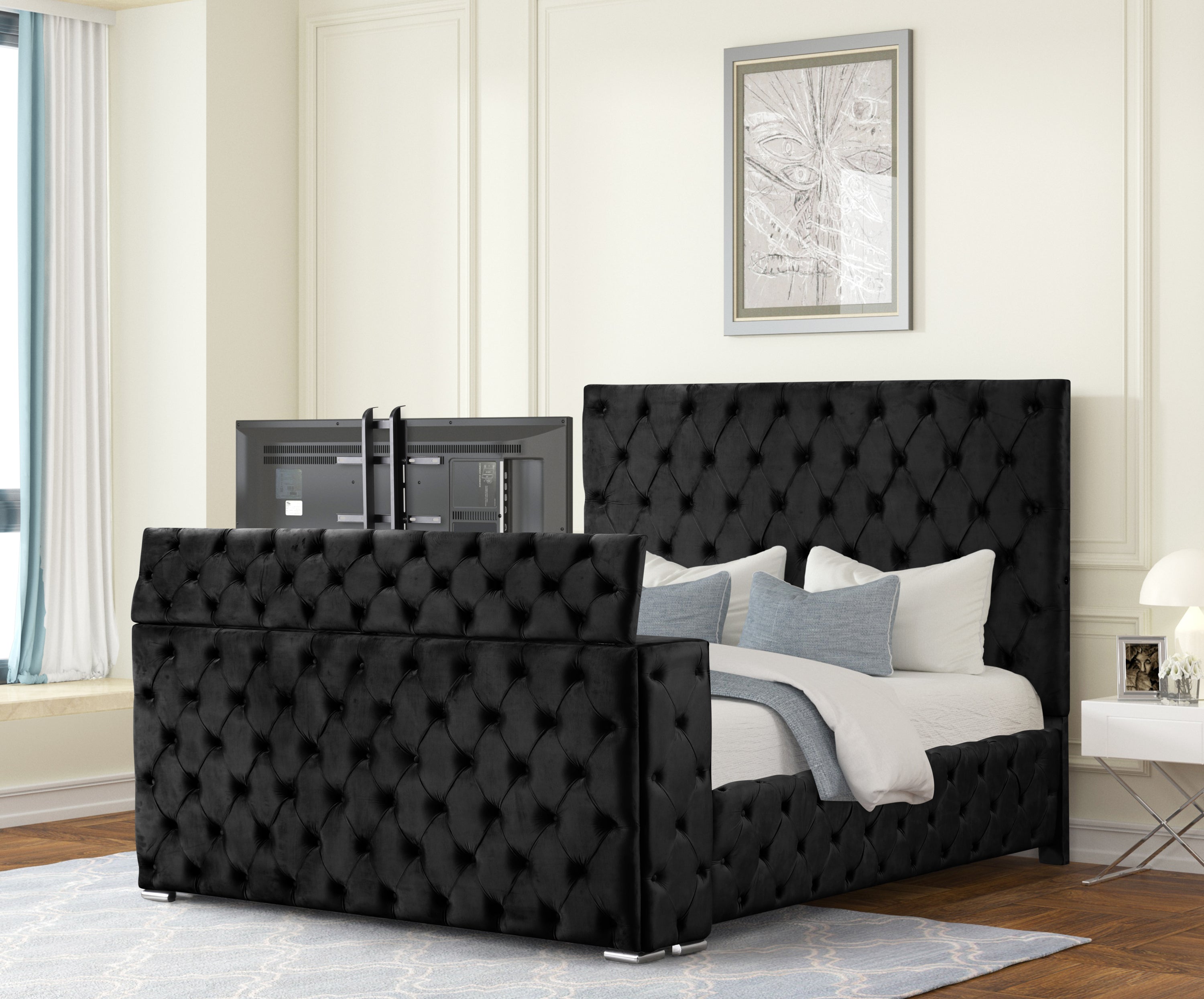 Encore Modern Style Tufted Upholstered King Bed - Black Wood