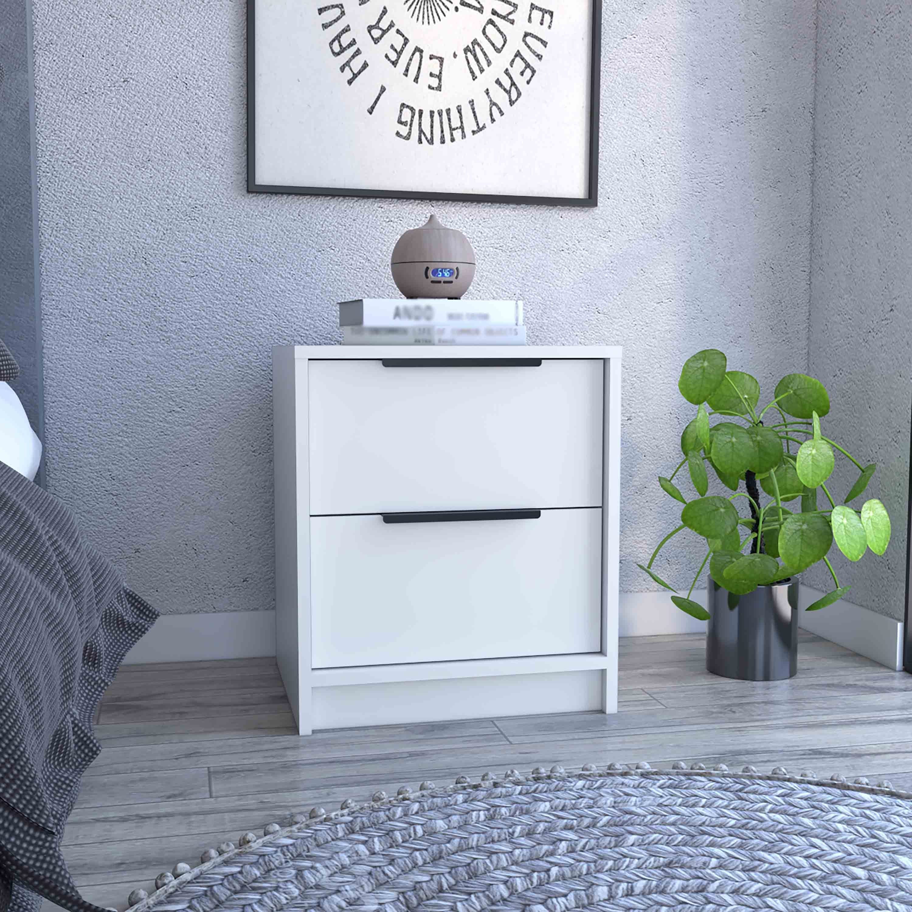 Kaia White Nightstand End Side Table - 2 Drawers