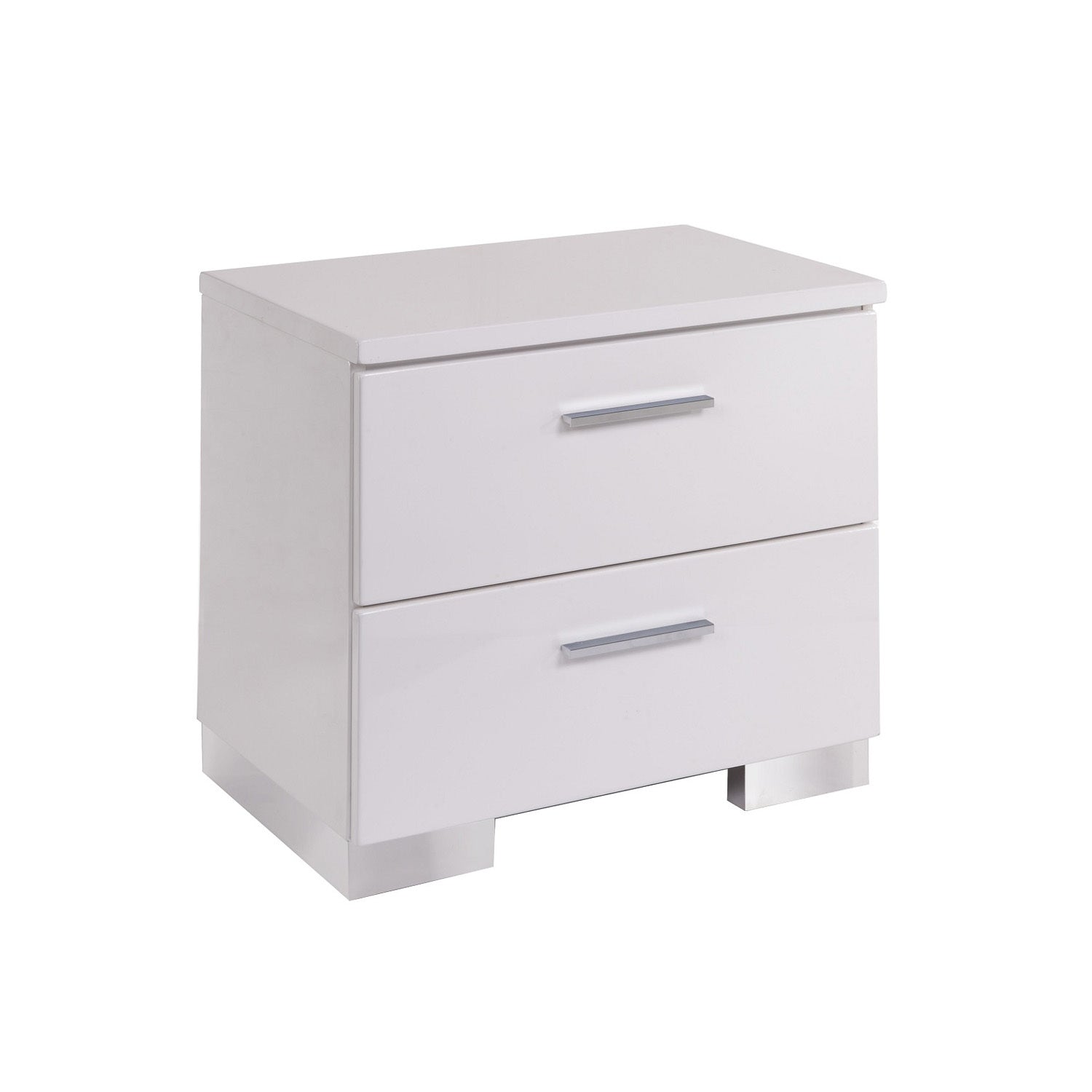White 2-Drawer Nightstand with Modern Chrome Legs Accent Table