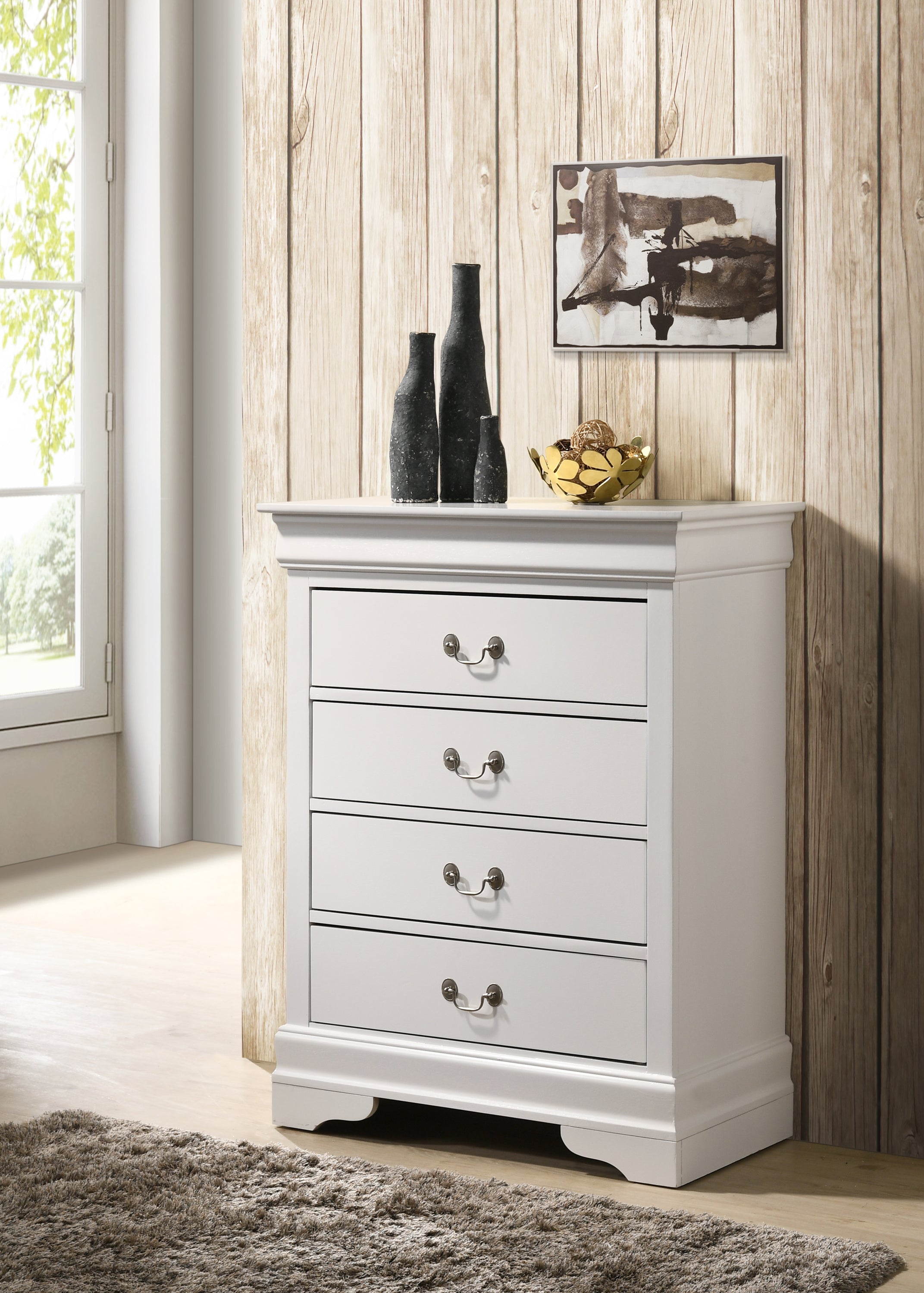 Louis Phillipe G3190-BC White Wood Four-Drawer Bedroom Chest