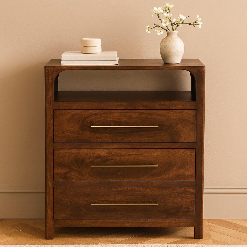 Solid Wood Arched Edge 3 Drawer Chest | Bedroom Storage Unit