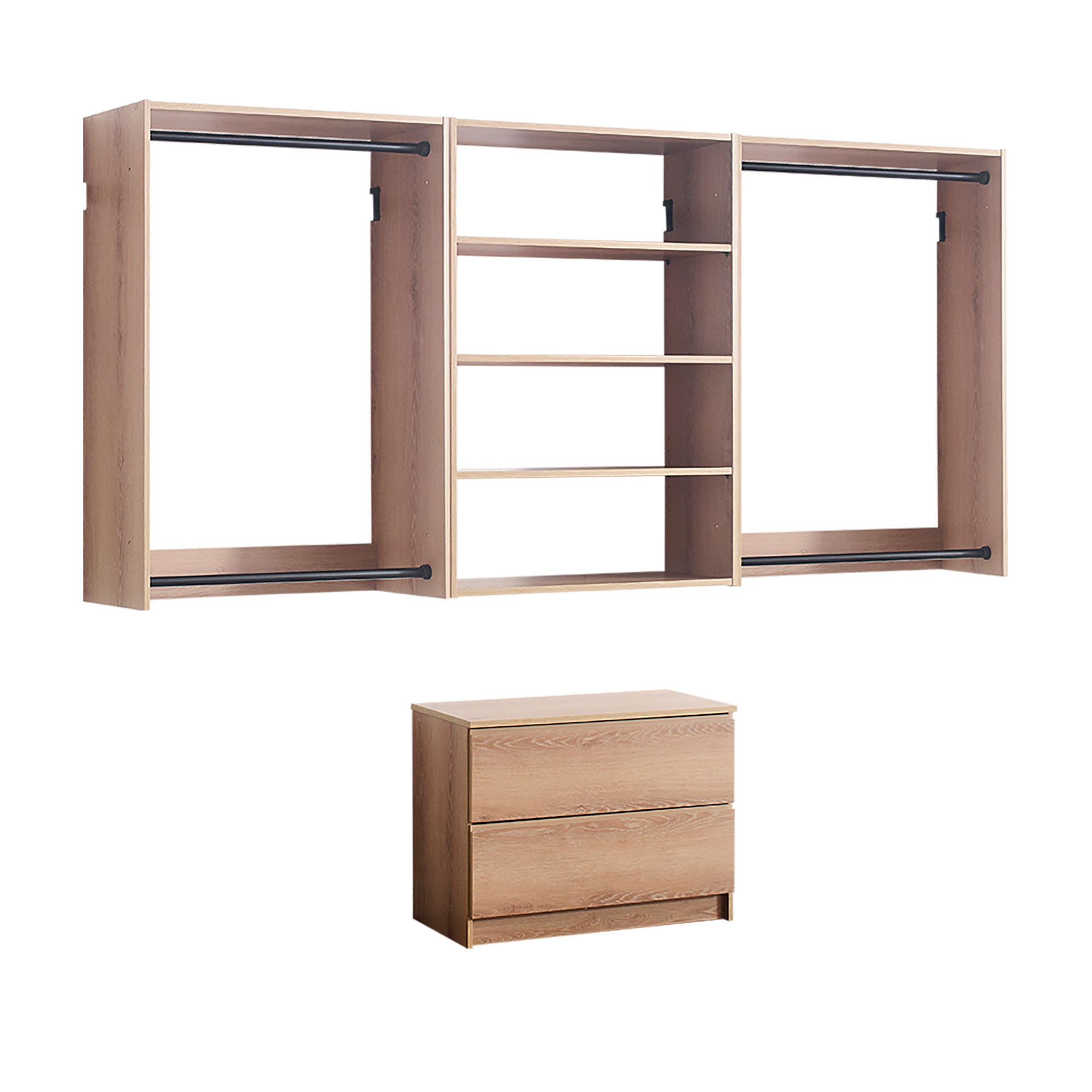 Devi Oak Wall Mounted Modular Closet System | Wood Storage