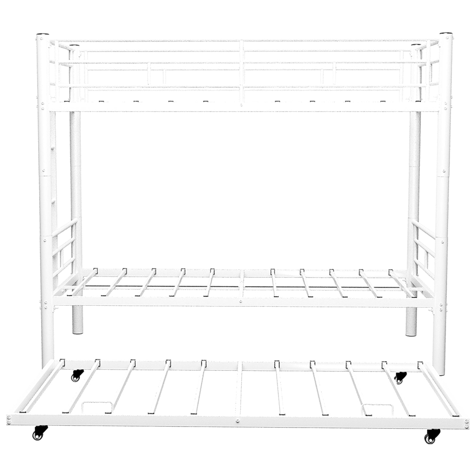 Sturdy Metal Twin Bunk Bed w/ Guardrail, White