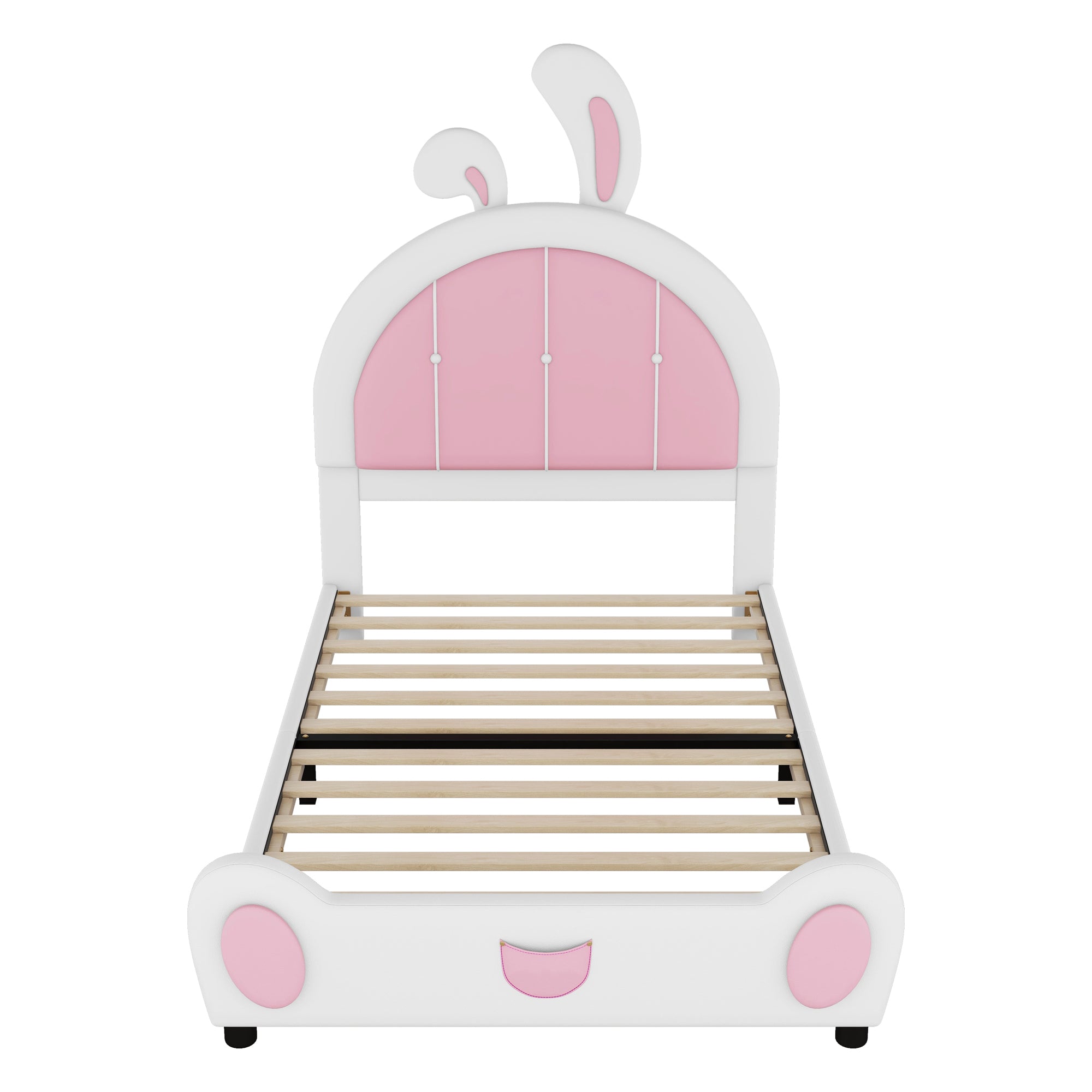 Twin Upholstered Platform Bed with Rabbit Headboard | White Pine MDF