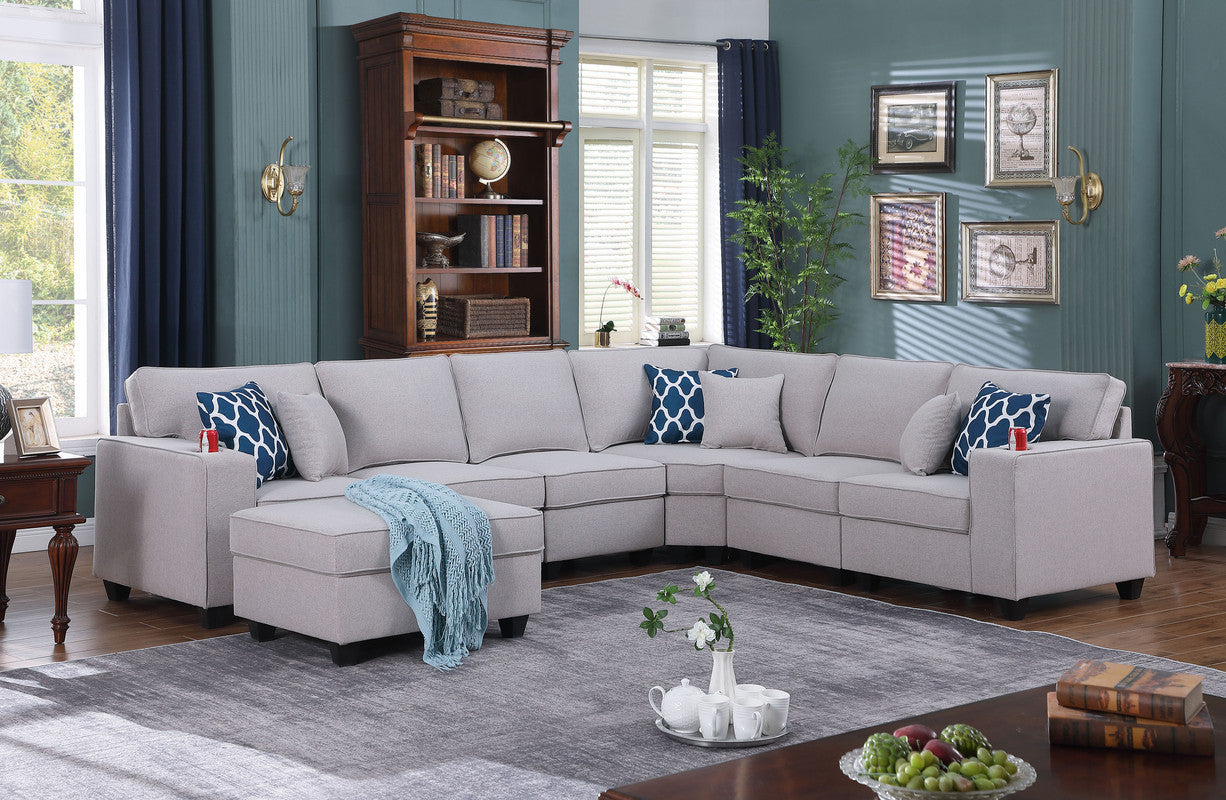 Cooper 125' Light Gray Linen 7Pc Reversible L-Shape Sectional