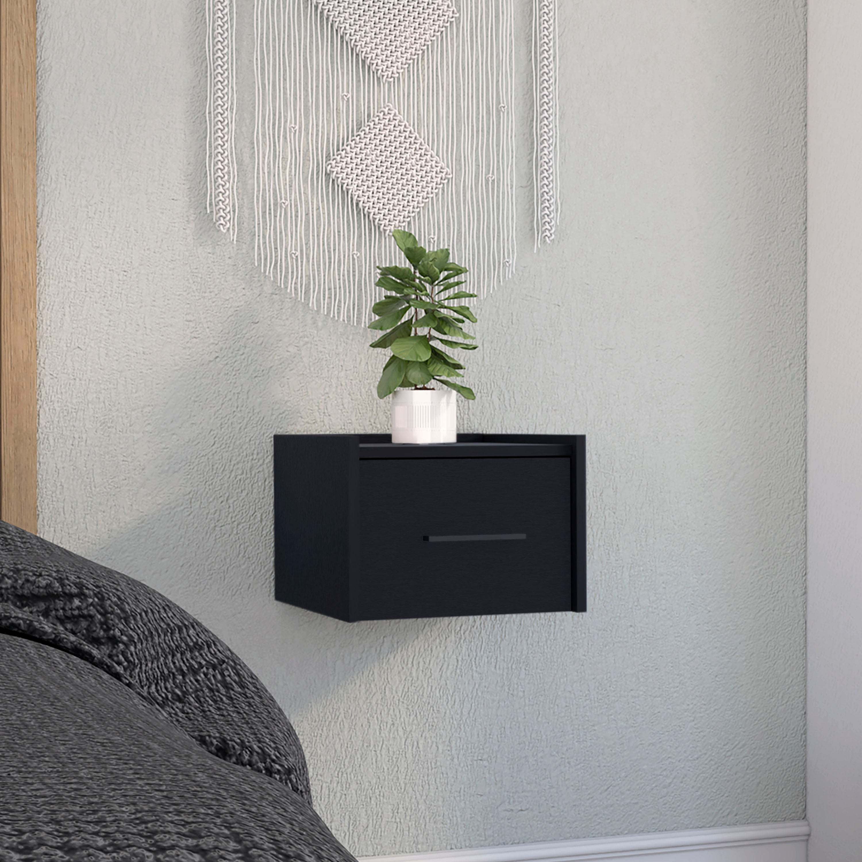 Black Floating Wall-Mounted Nightstand | End Table