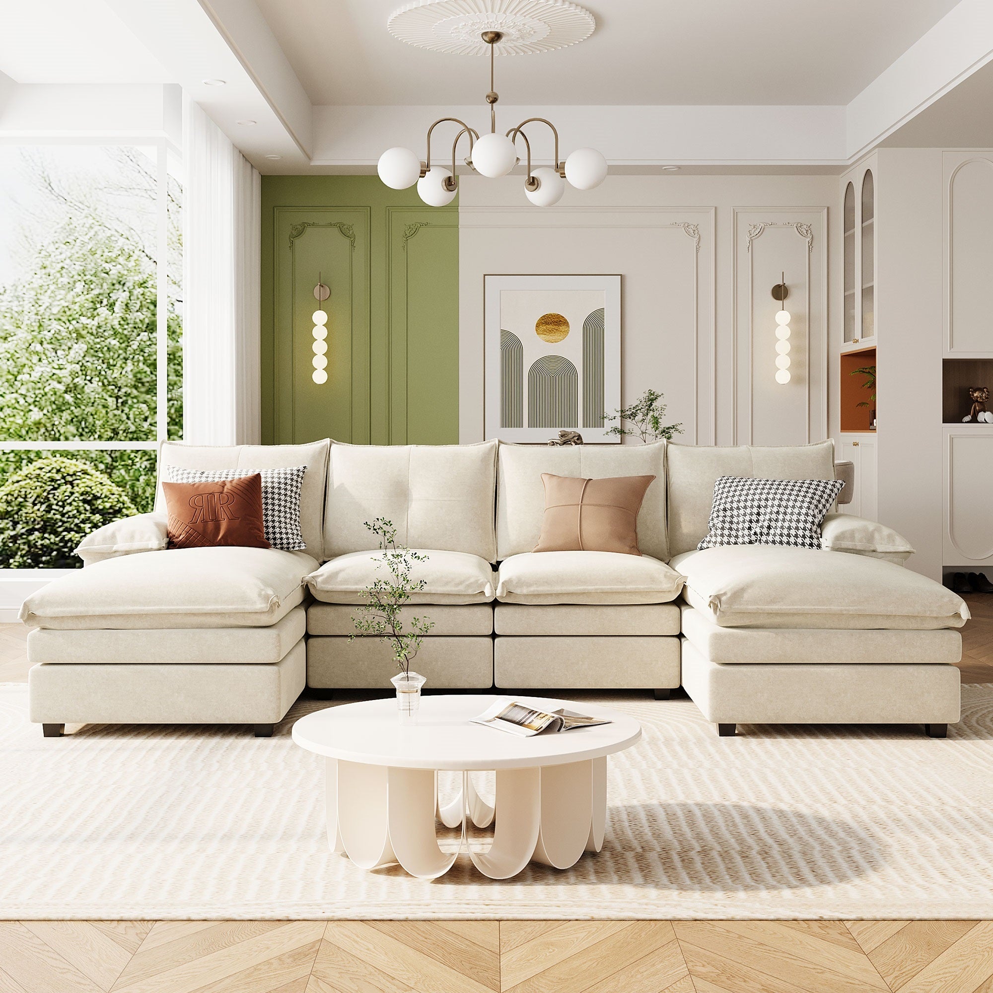 U-Style U-Shaped Chenille Sectional Sofa for Adjustable Arms