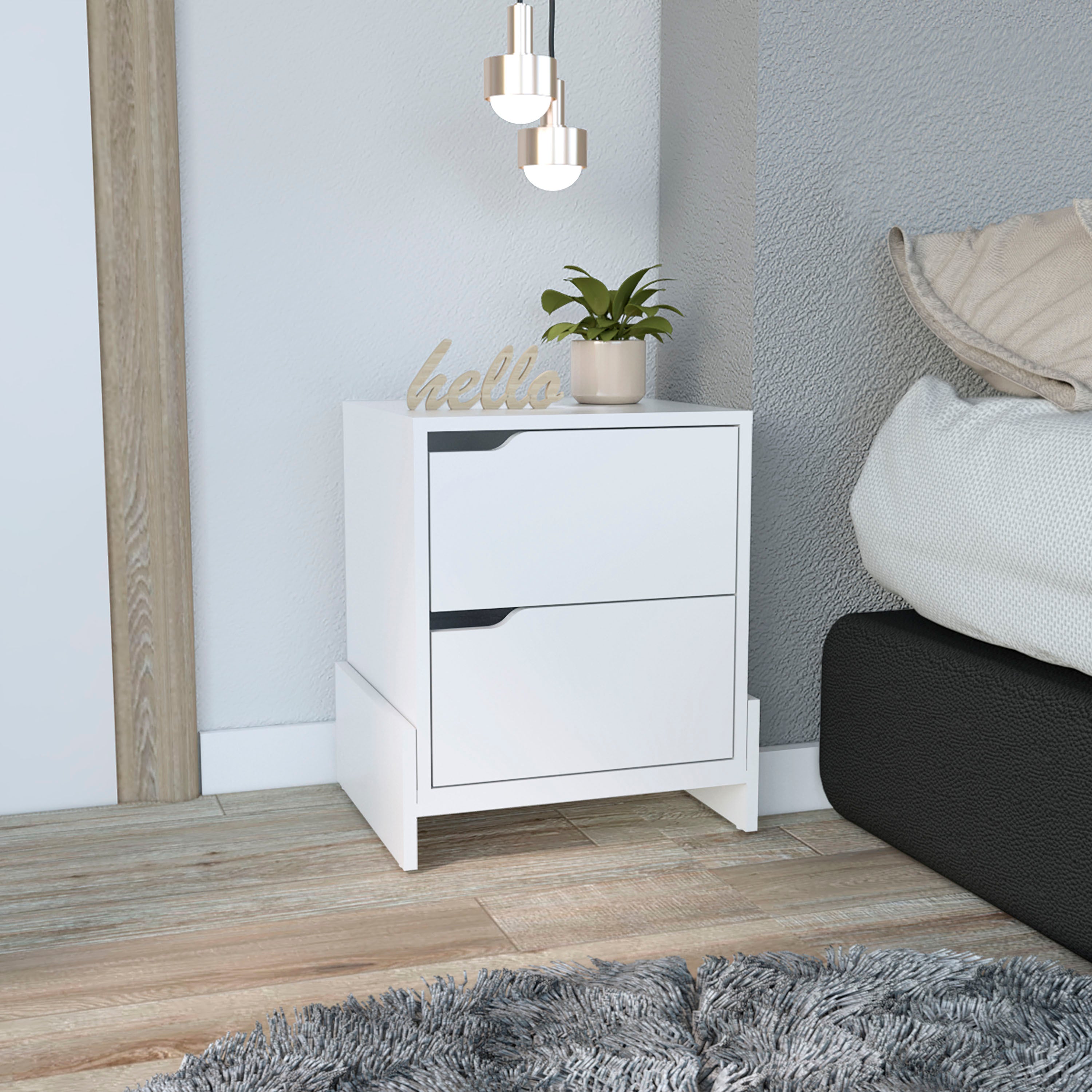 Luss 2-Drawer Nightstand - Modern Bedside Table Storage Solution