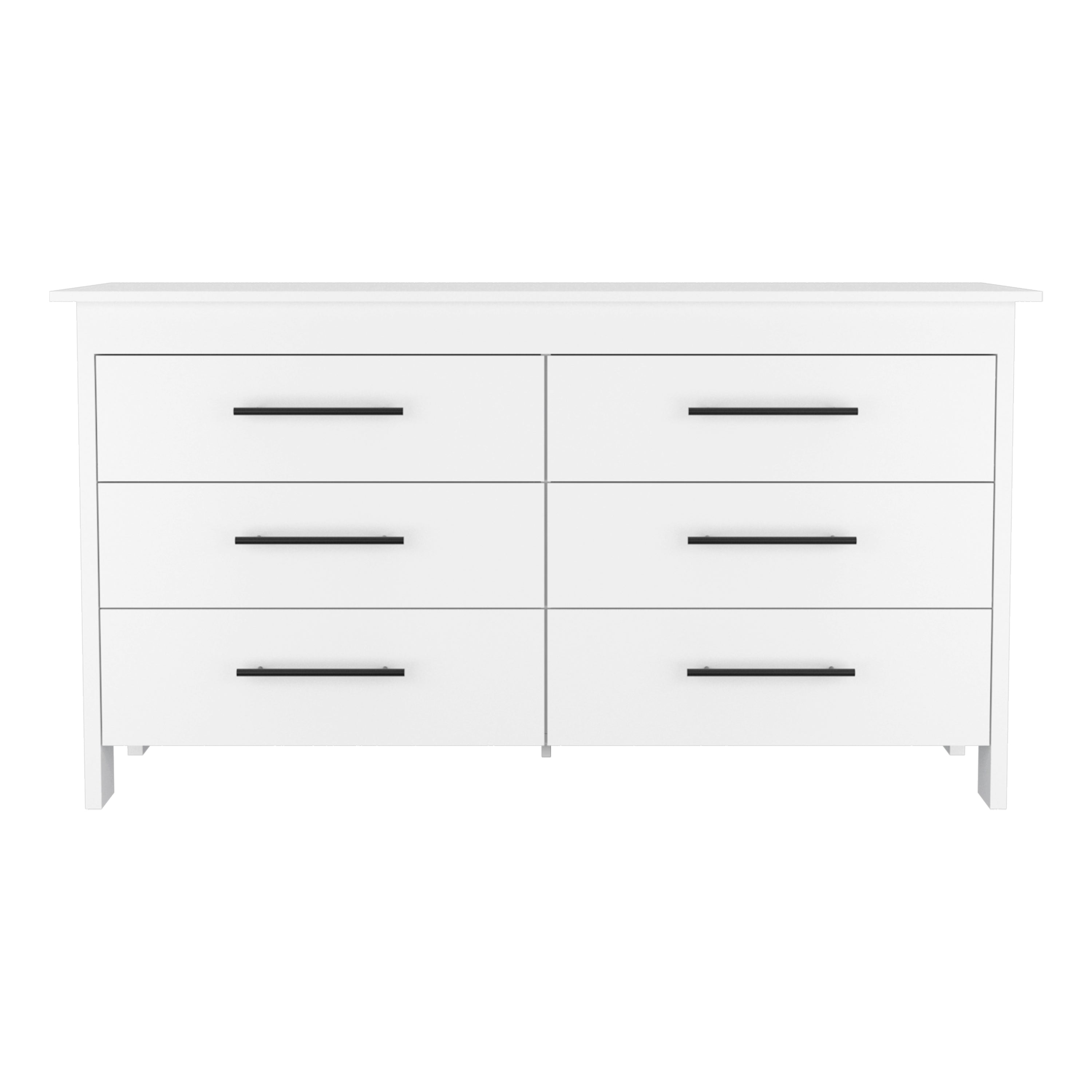 Wezz 6-Drawer White Double Dresser for Bedroom Storage