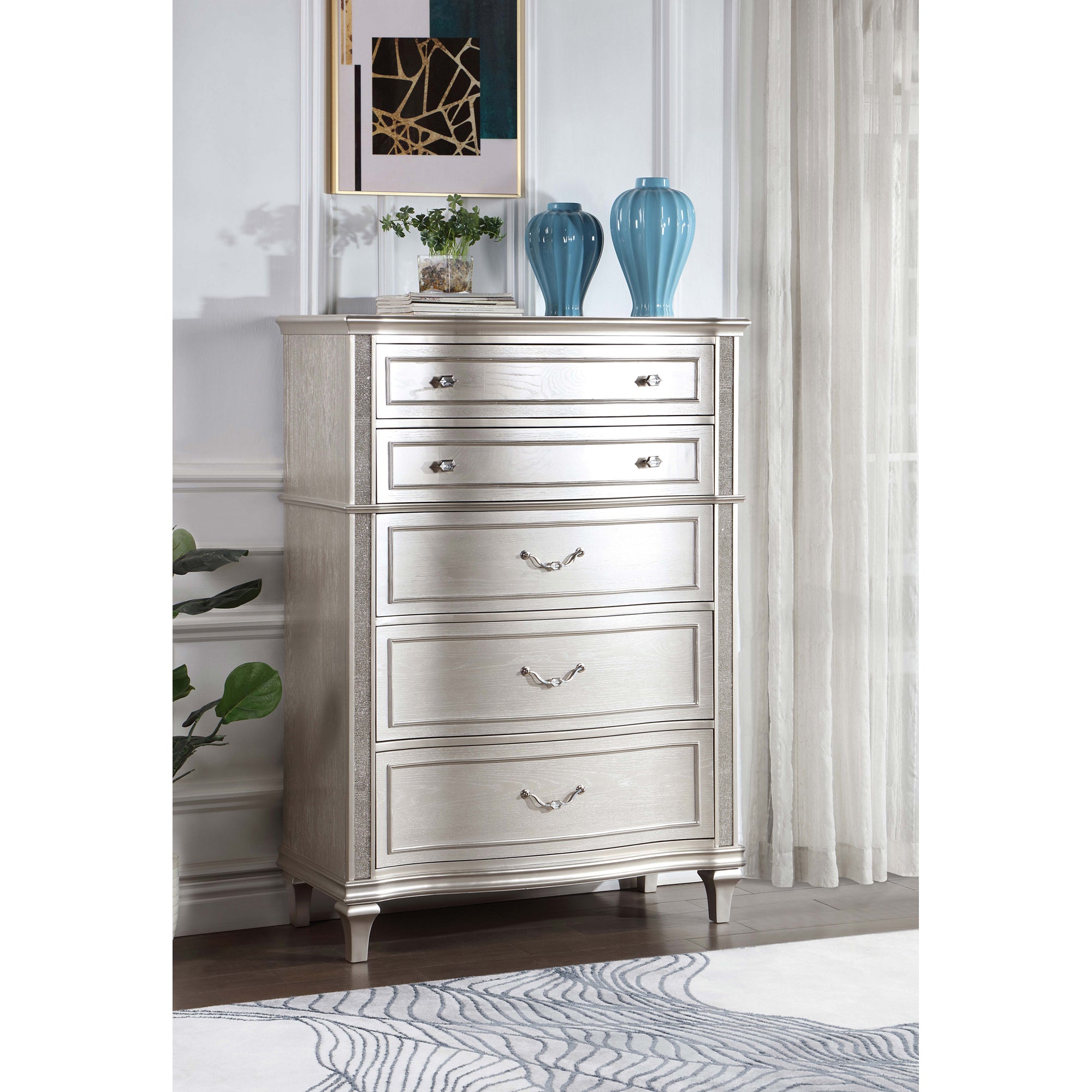 Silver Oak 5-Drawer Chest Katerina Hidden Drawer