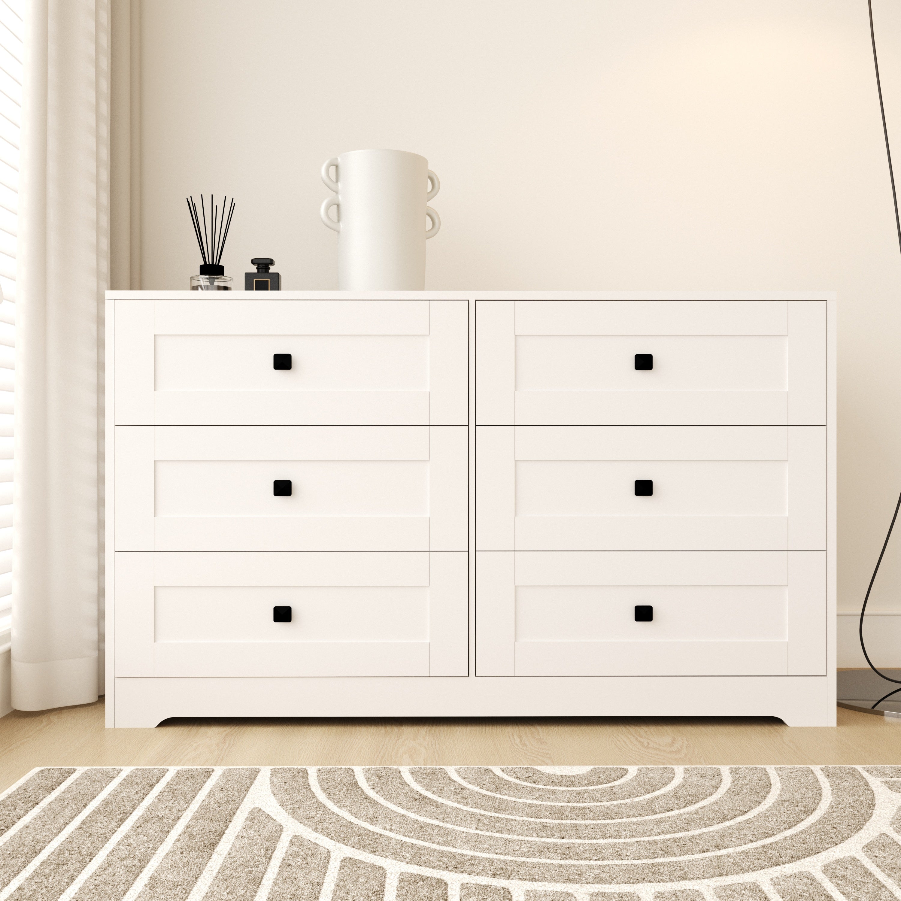 White Farm Door Chest of Drawer 6 Drawers