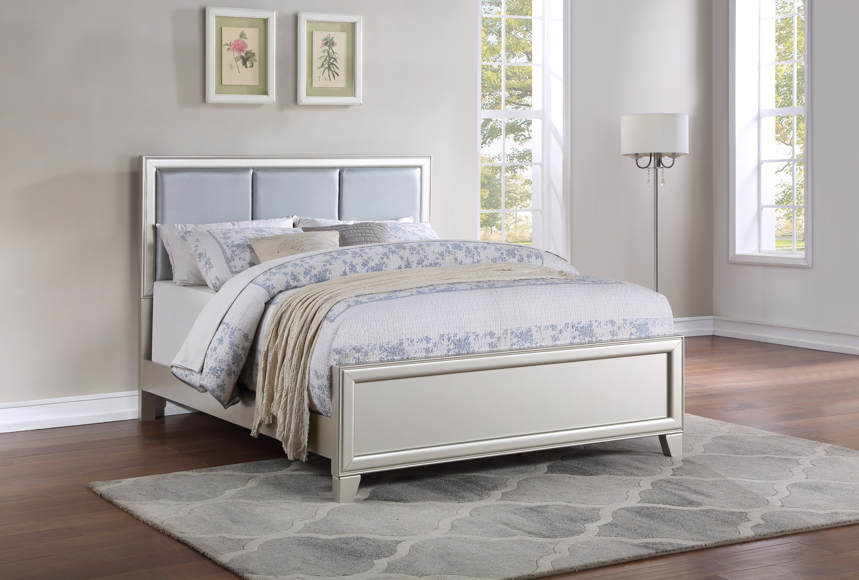 Omni Queen Bed | Pearl Silver Finish | Modern Luxury Style
