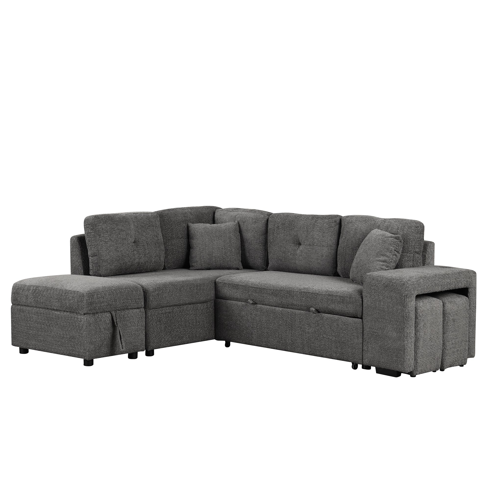 Convertible Sectional Sofa Bed, Storage, Charger, USB Gray