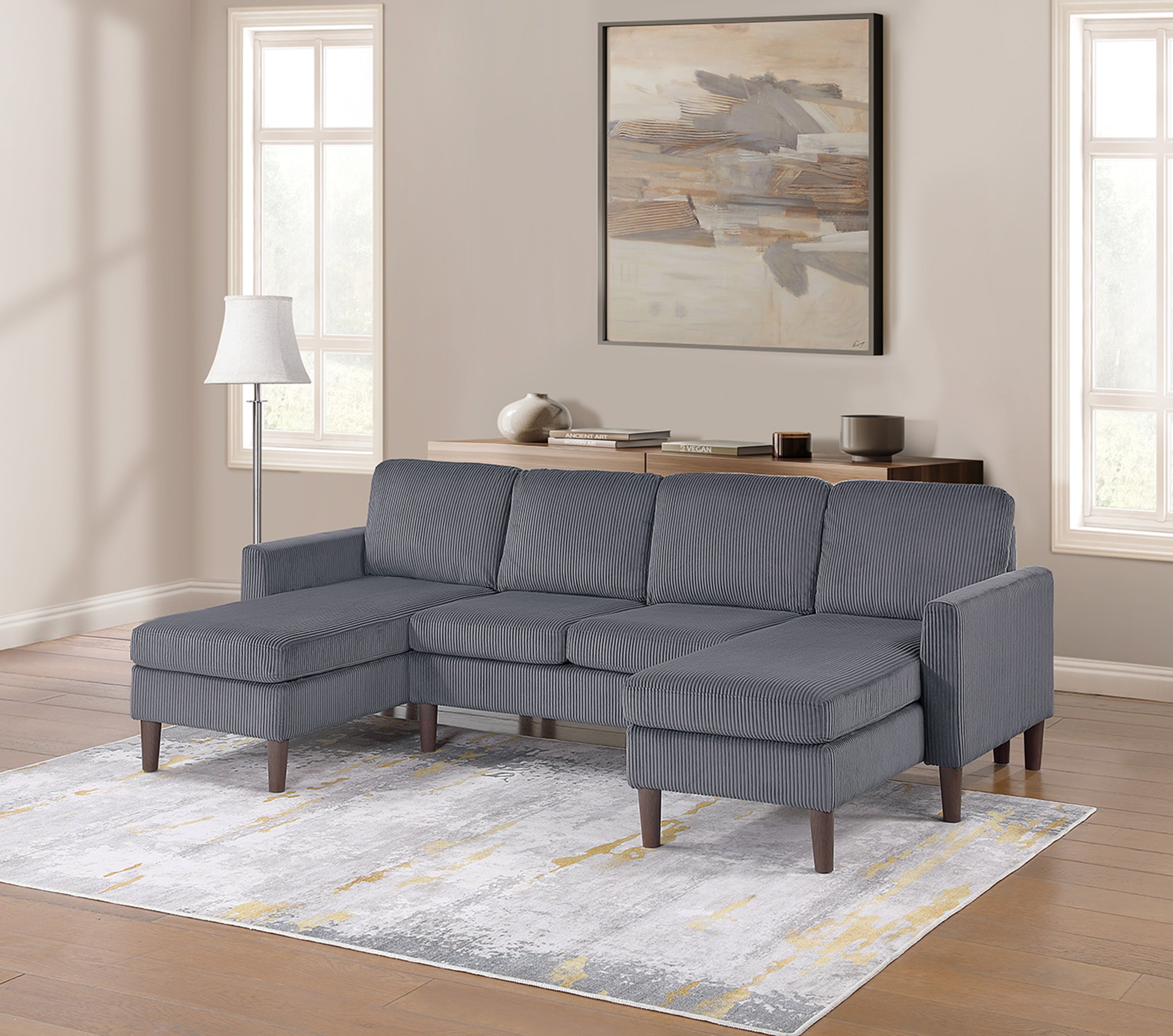 Dark Gray 3-Piece Corduroy Sectional Sofa Set