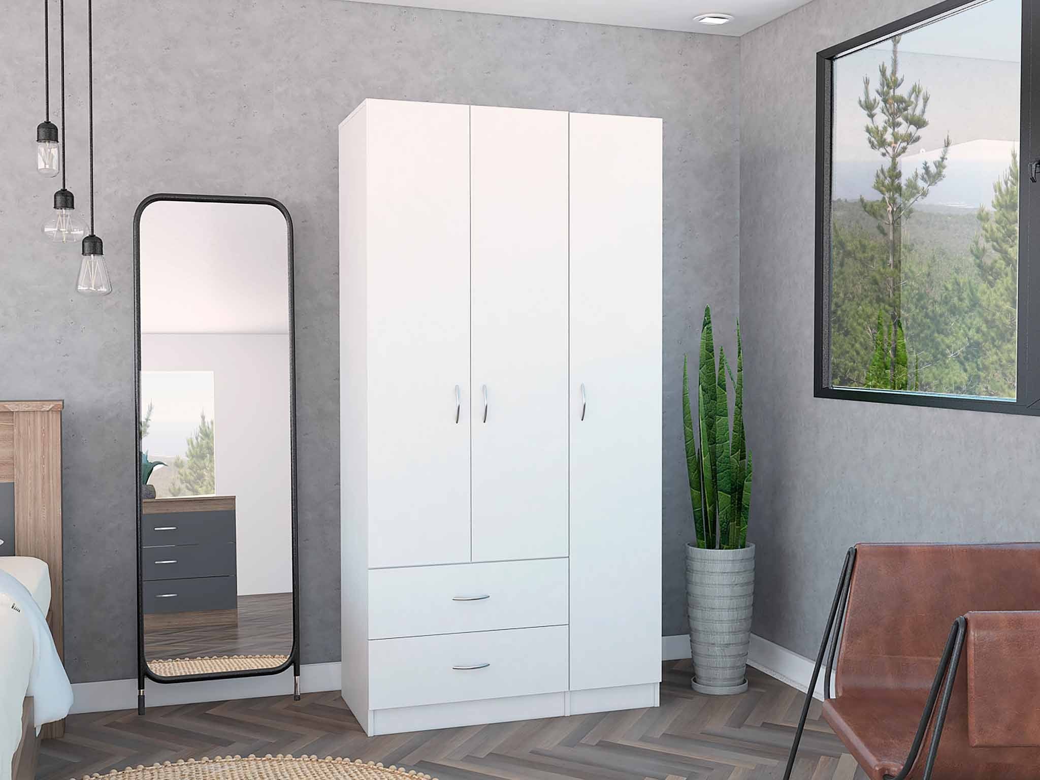 White Rowaton Armoire: 2-Drawer, 3-Door Storage Cabinet