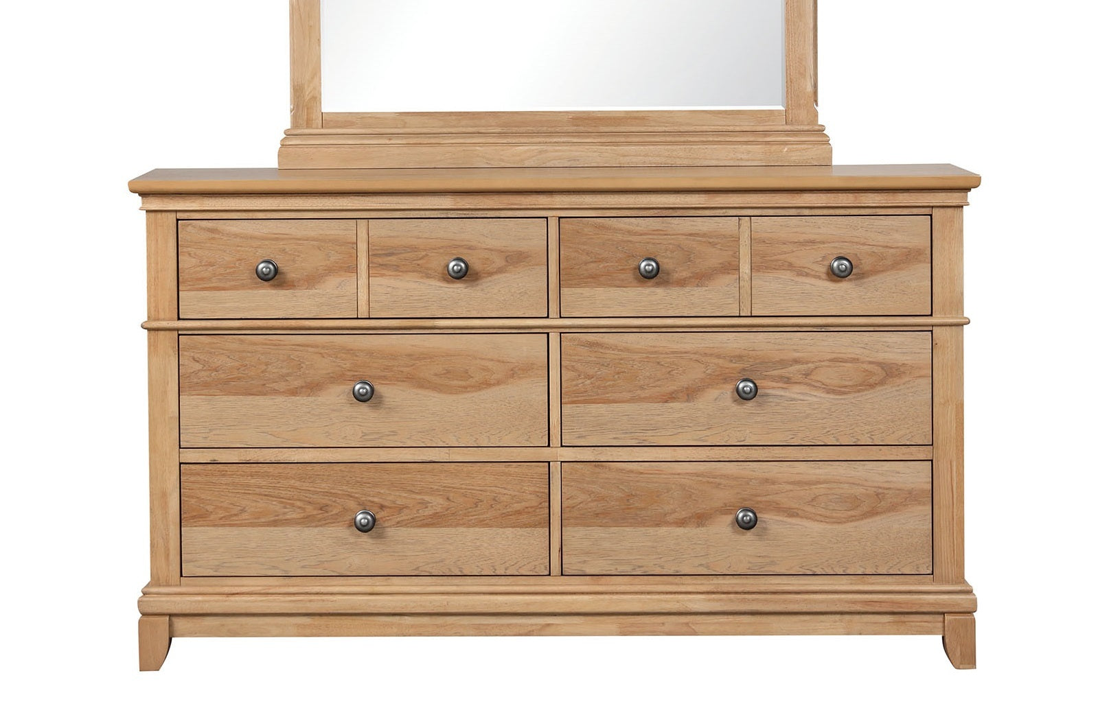 Farmhouse Natural Oak 8-Drawer Dresser | Pecan Veneer Storage