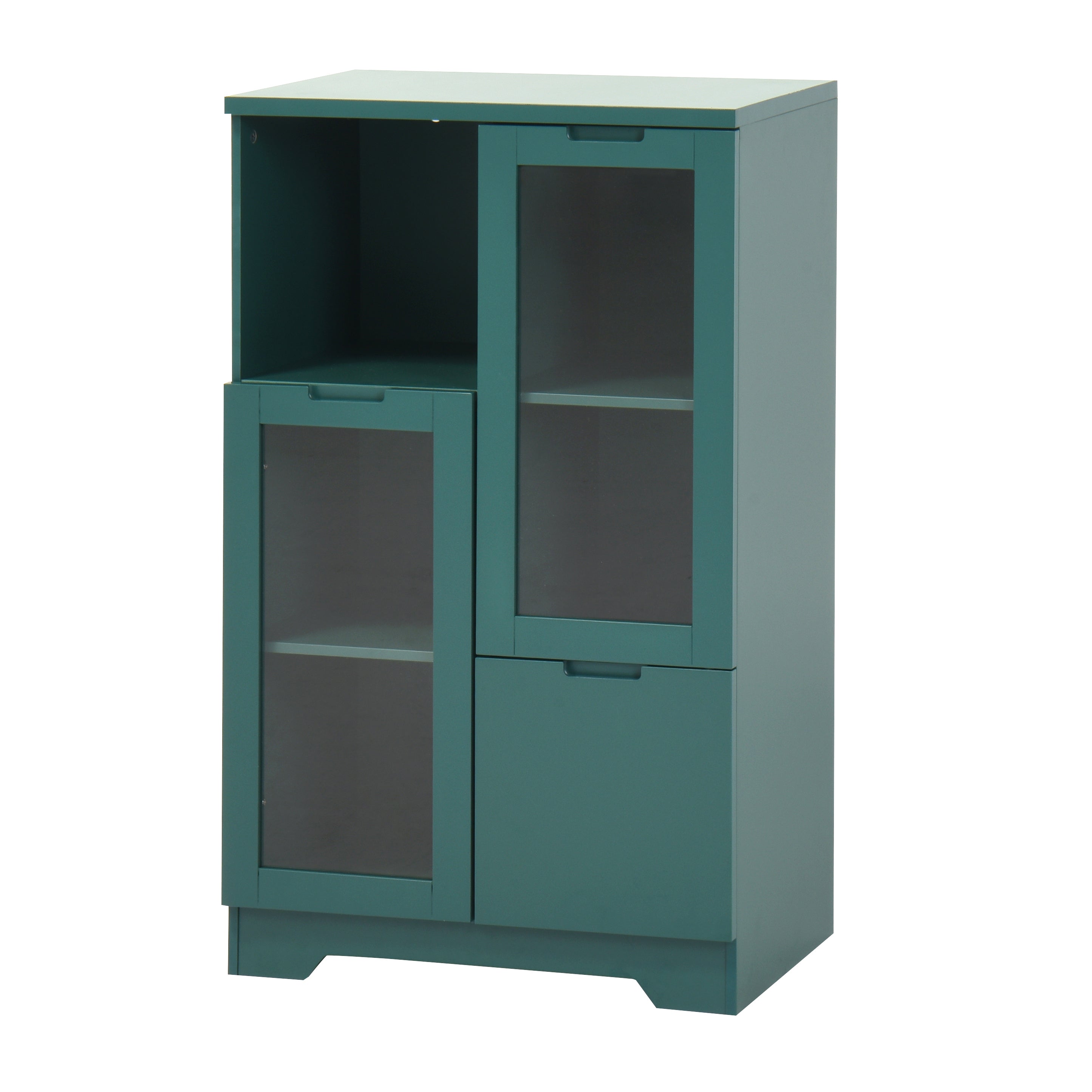 Modern Green MDF Cabinet with Glass Doors & Storage