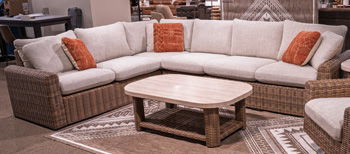 Dolan Creek - Beige / Brown - RAF/LAF Loveseat With Cushion (Set of 2)