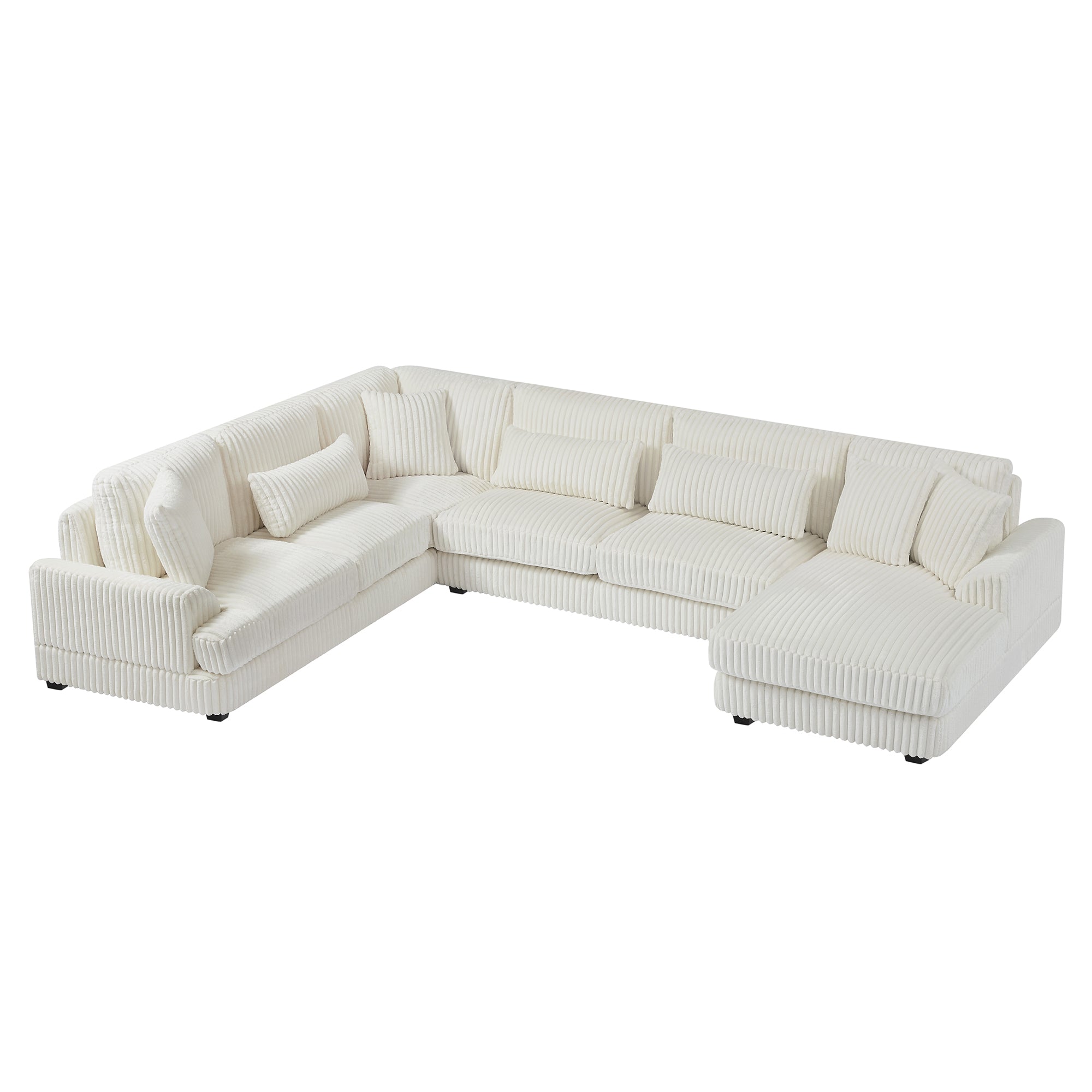 129" U-shaped Corduroy Sectional Sofa - Beige