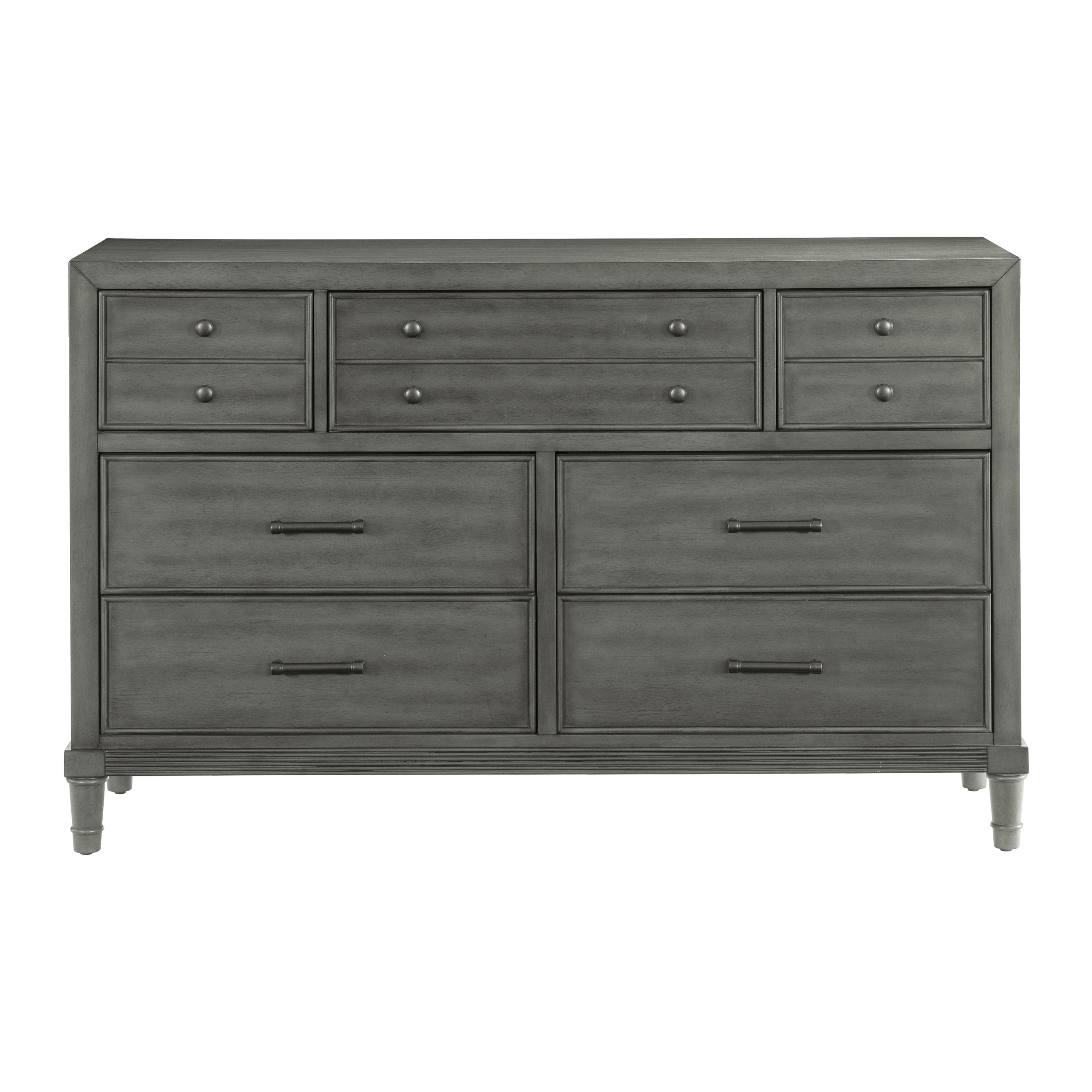 Transitional Gray Dresser | 7 Drawers | Dark Bronze Handles