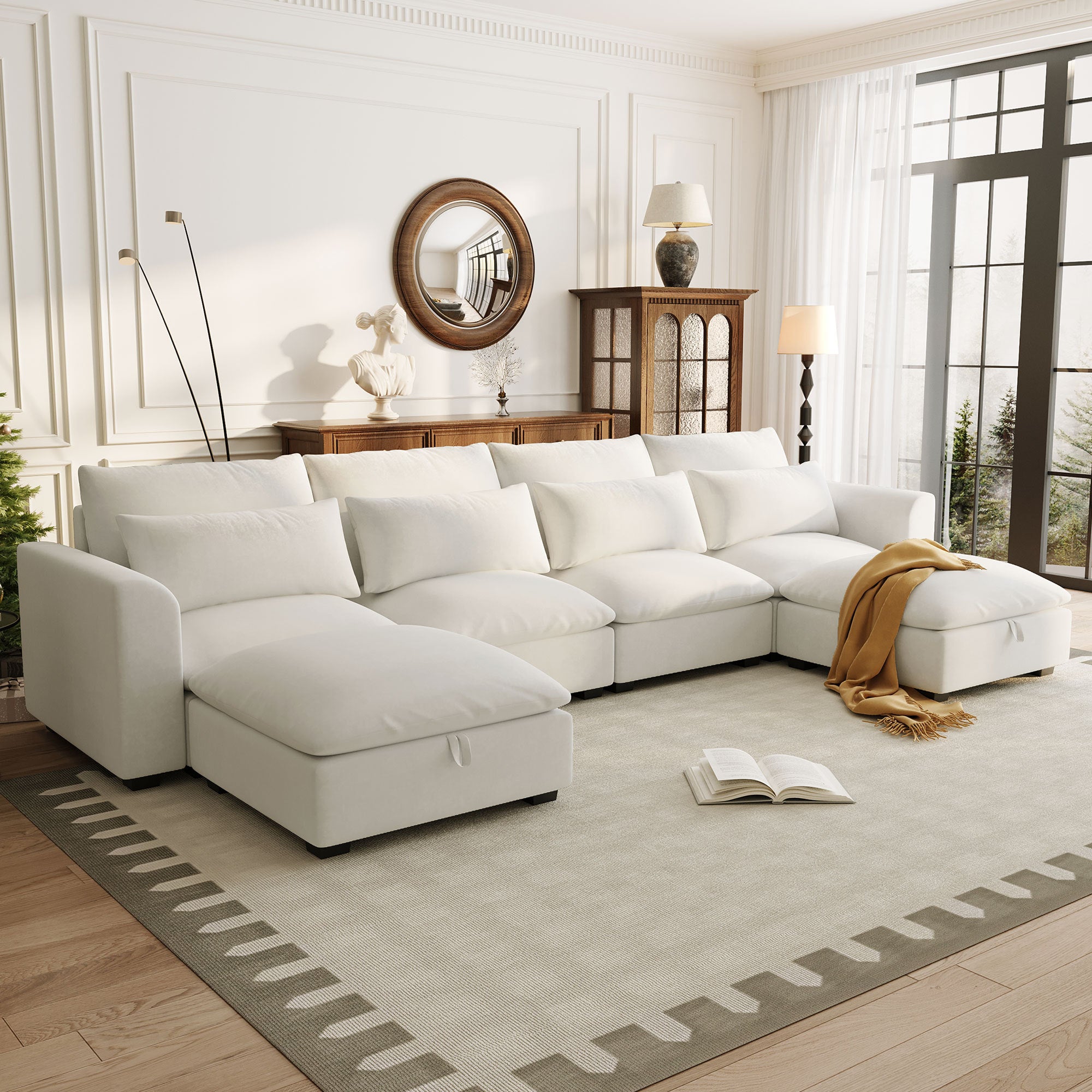 U-Shaped Modular Sofa & Ottomans - Transformable Comfort