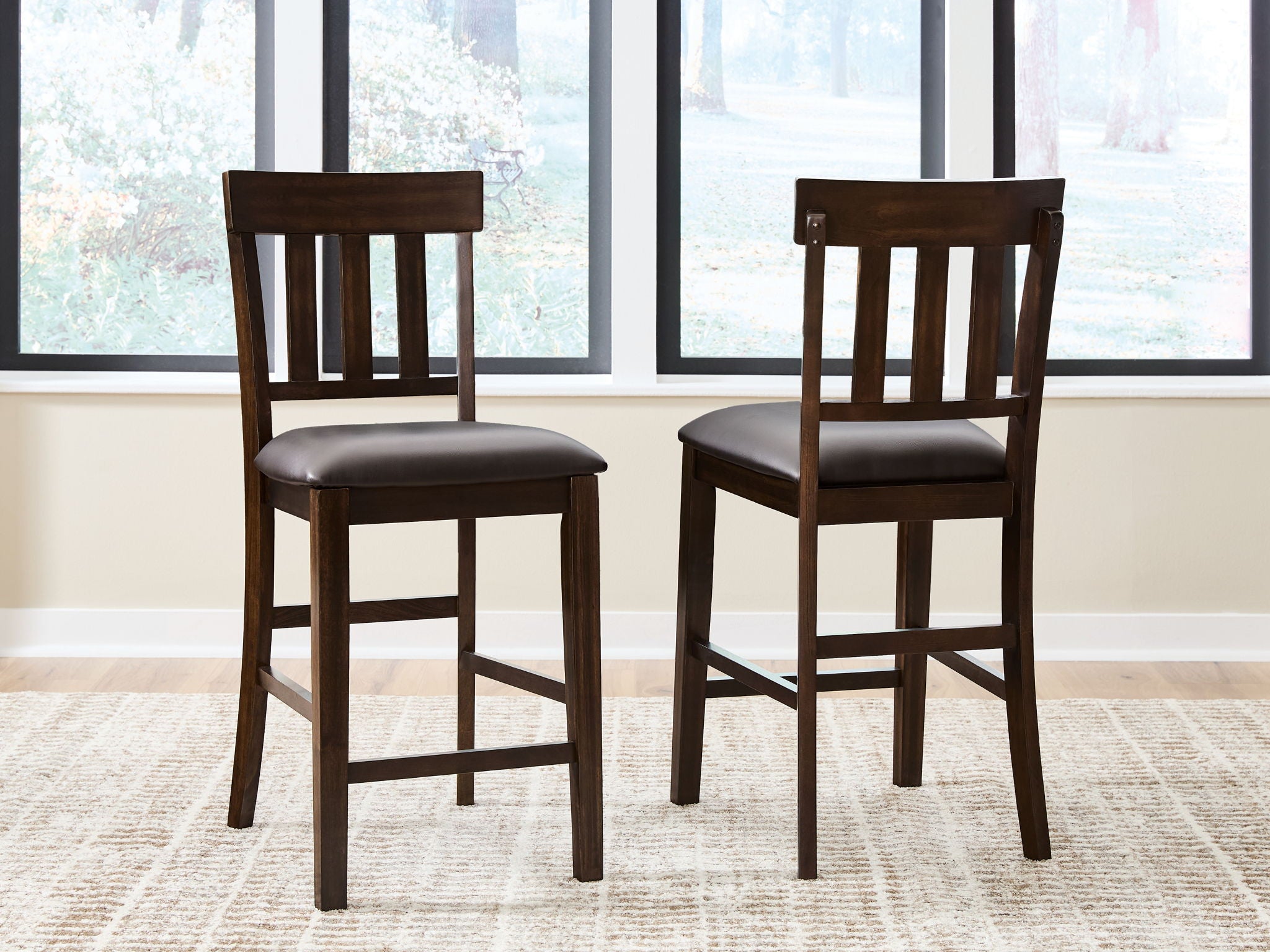 Haddigan Dark Brown Upholstered Barstool (Set of 2) - Padded, Backrest