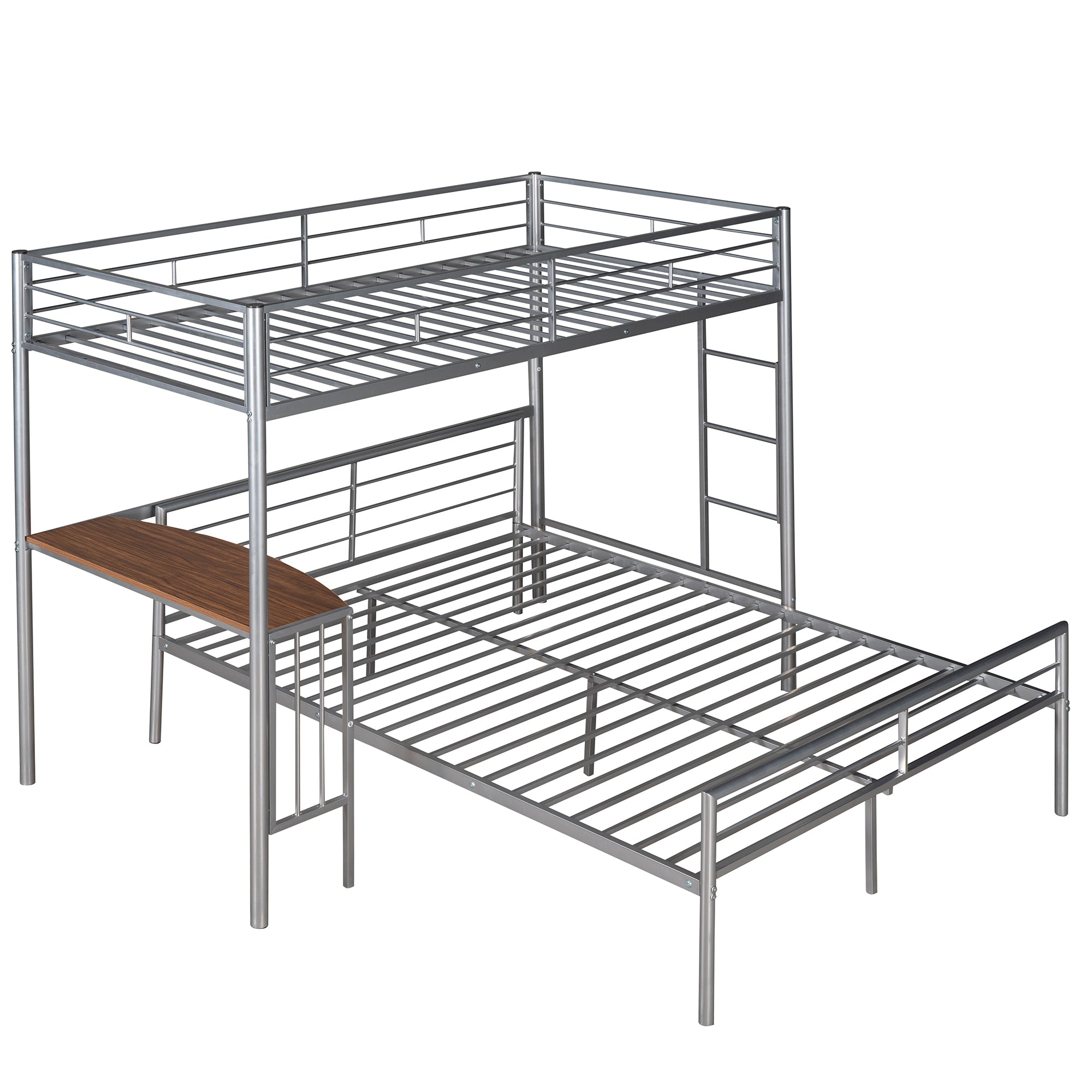 Twin Over Full Metal Bunk Bed with Desk, Ladder & Slats - Silver