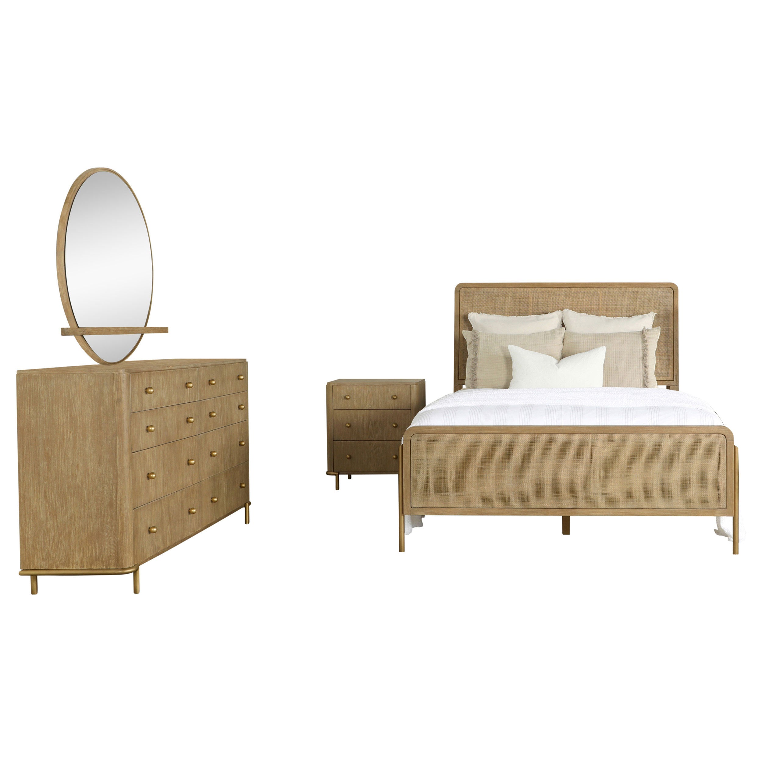 Stevie Eastern King 4-Piece Bedroom Set - Sand Wash/Natural Cane