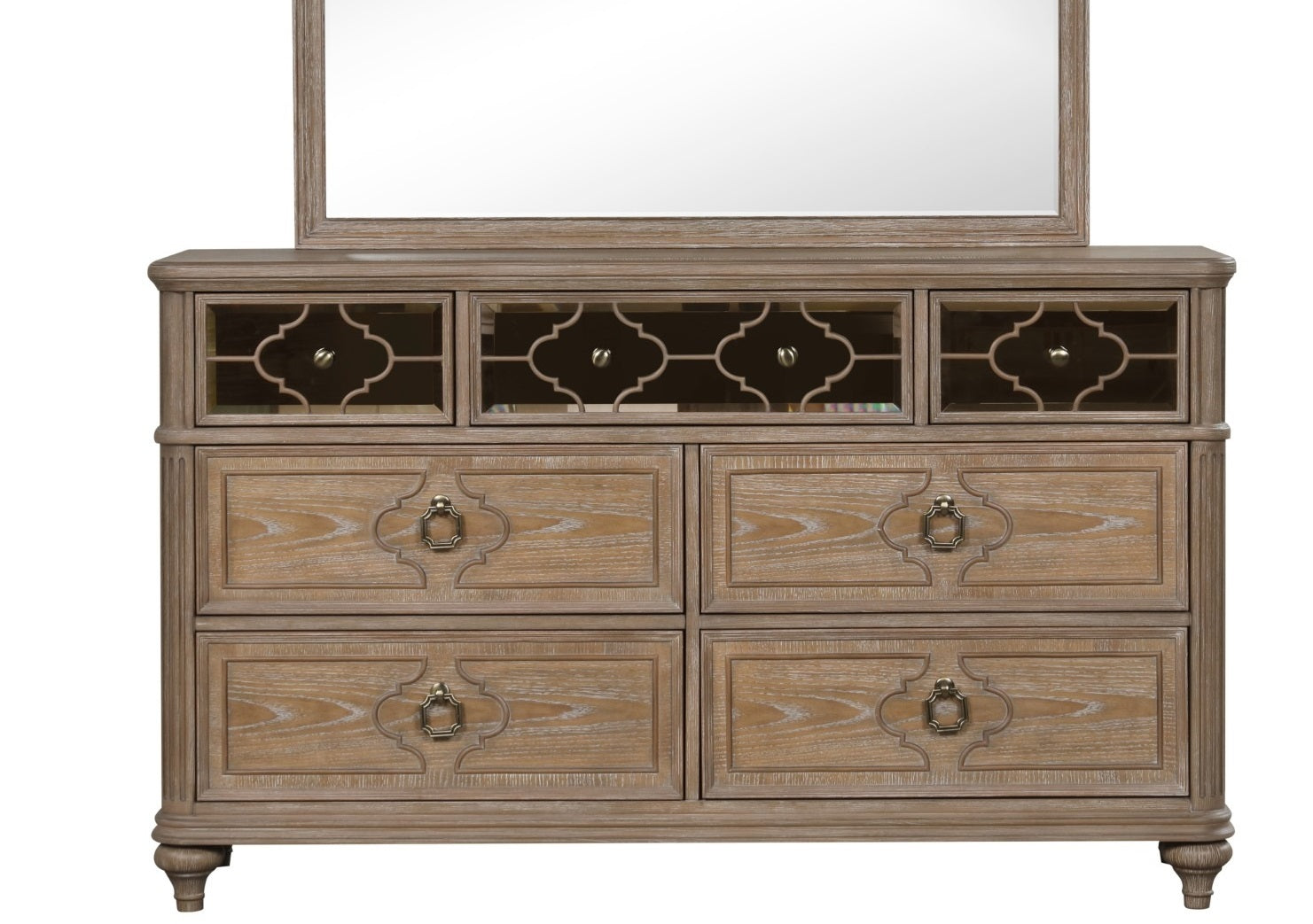 Rustic Oak Solid Wood Dresser with Mirror - Bedroom Furniture