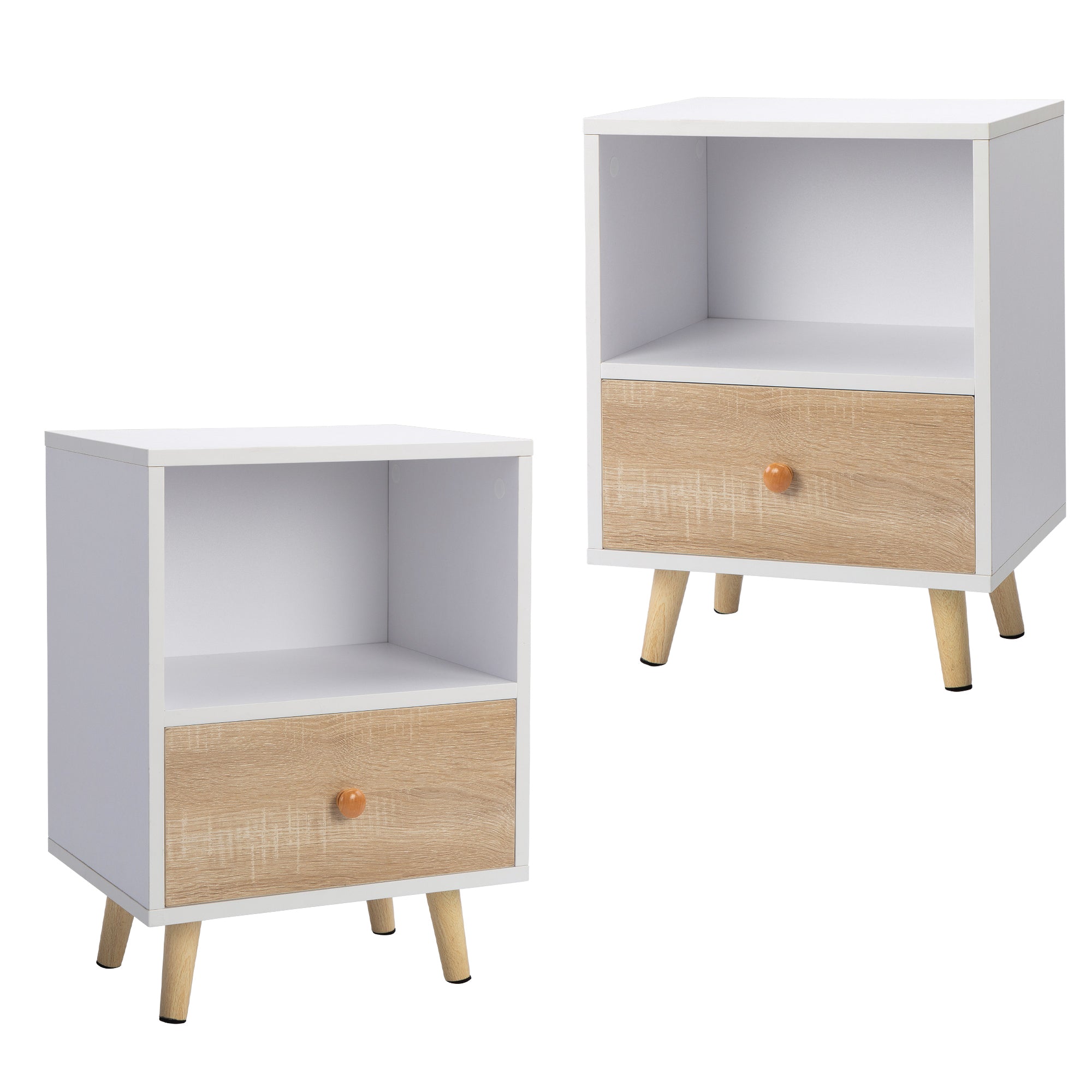 White Bedside End Tables (Set of 2) - Drawer & Shelf