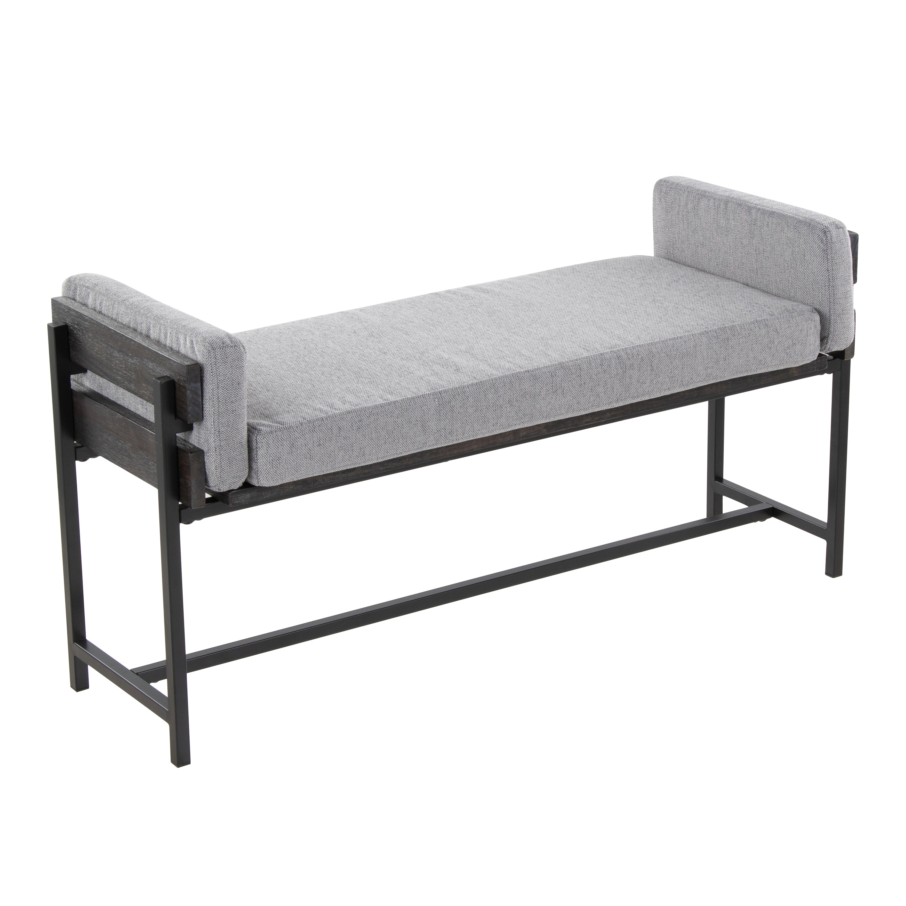 LumiSource Kari 18' Farmhouse Bench - Black Metal, Grey Wood