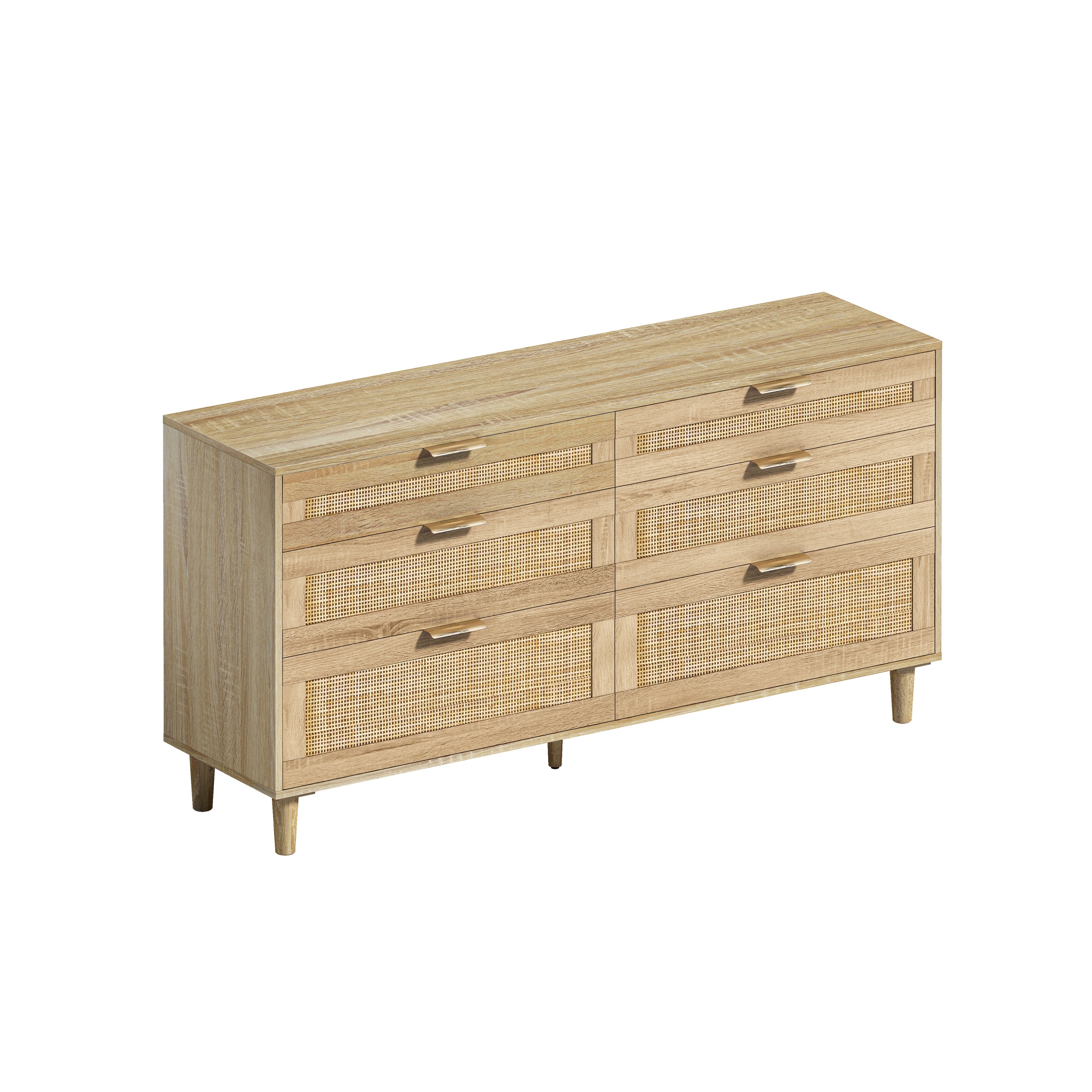 Natural Rattan 6-Drawer Dresser - 59" Bedroom Storage Cabinet