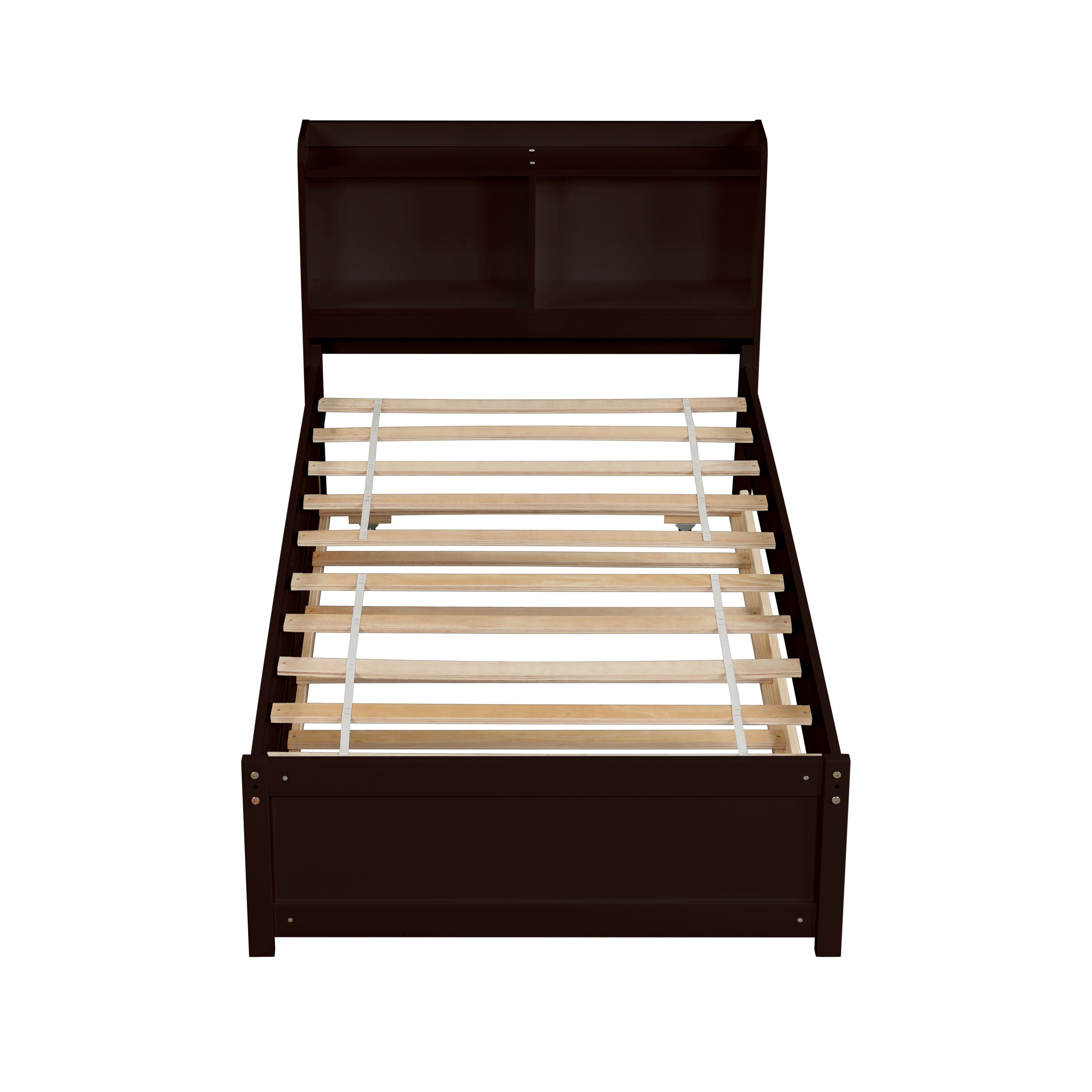 Contemporary Minimalistic Twin Bed, Trundle & Bookcase, Espresso
